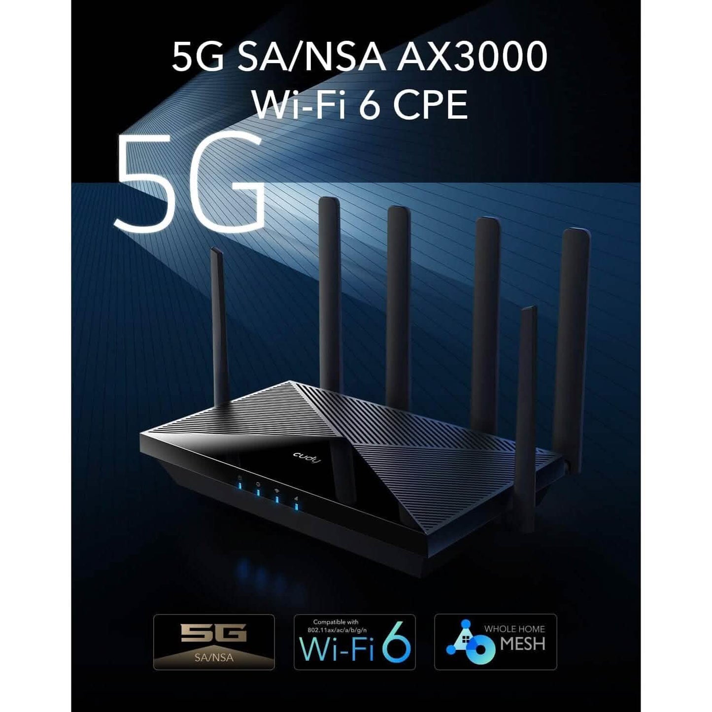 Cudy Neuer 5G NR SA NSA AX3000 WiFi 6 CPE Router, AX3000 Dual-SIM 5G Mobilfunkrouter (Generalüberholt)
