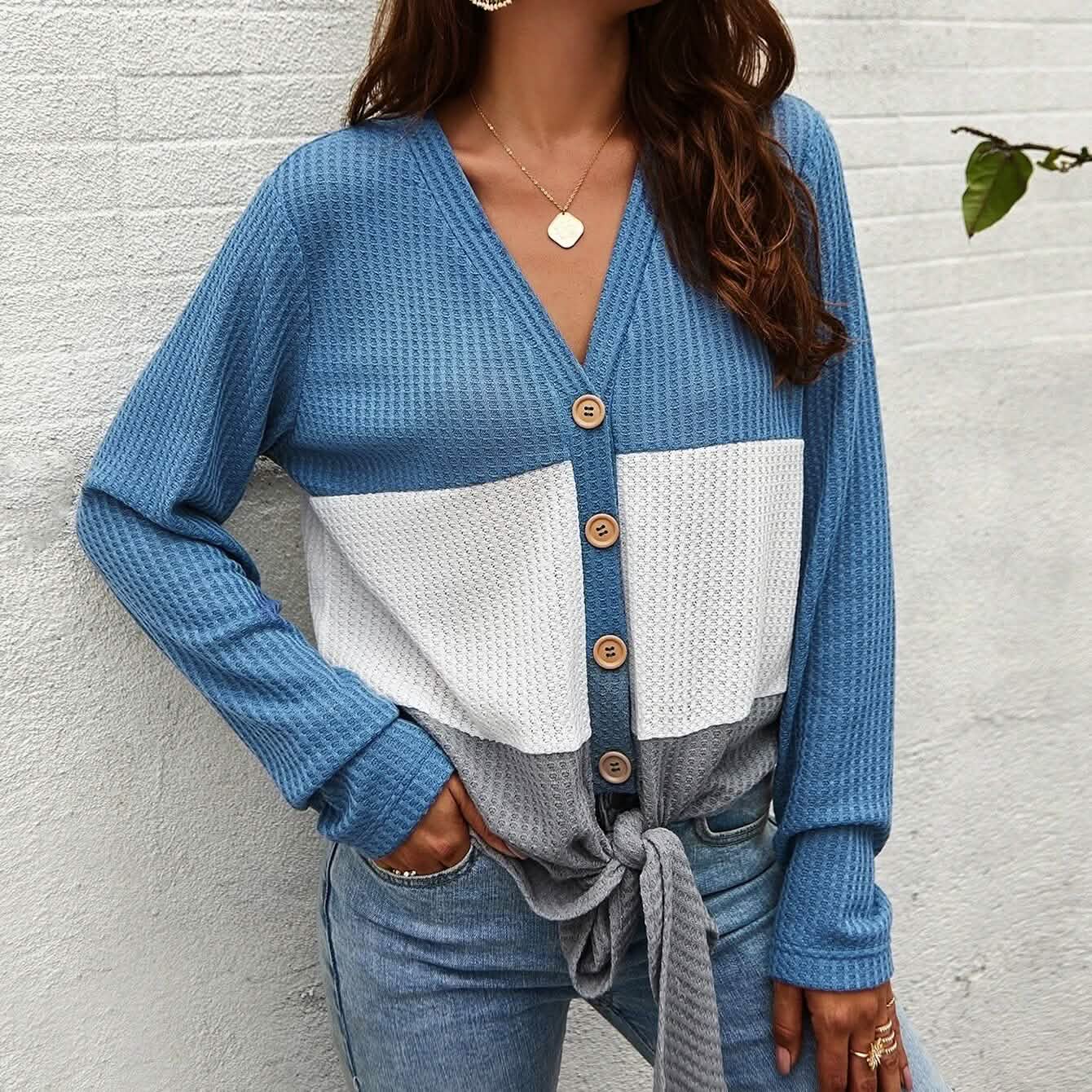T-Shirt mit Waffelstruktur, Passe und geknotetem Saum