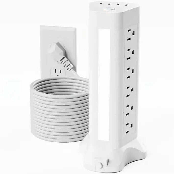 22-in-1 Steckdosenleistenturm mit 4 USB-Anschlüssen & 9 AC-Steckdosen, 3 m Verlängerungskabel, 3-Farben-Nachtlicht