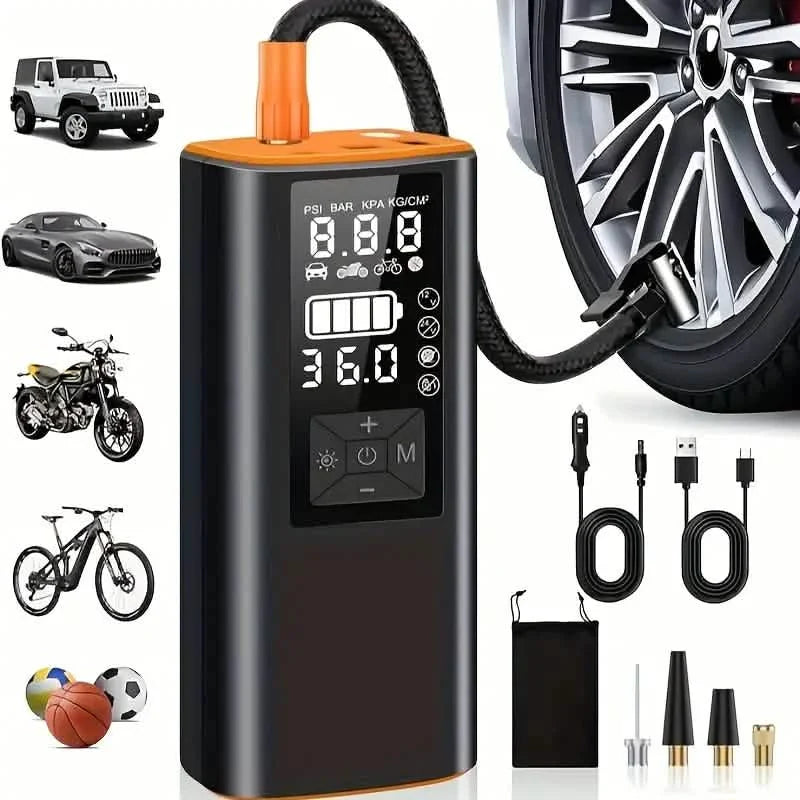 Tragbarer Reifenfüller Kompressor – 150 PSI Digitale Luftpumpe mit Licht für Auto, Fahrrad & Motorrad