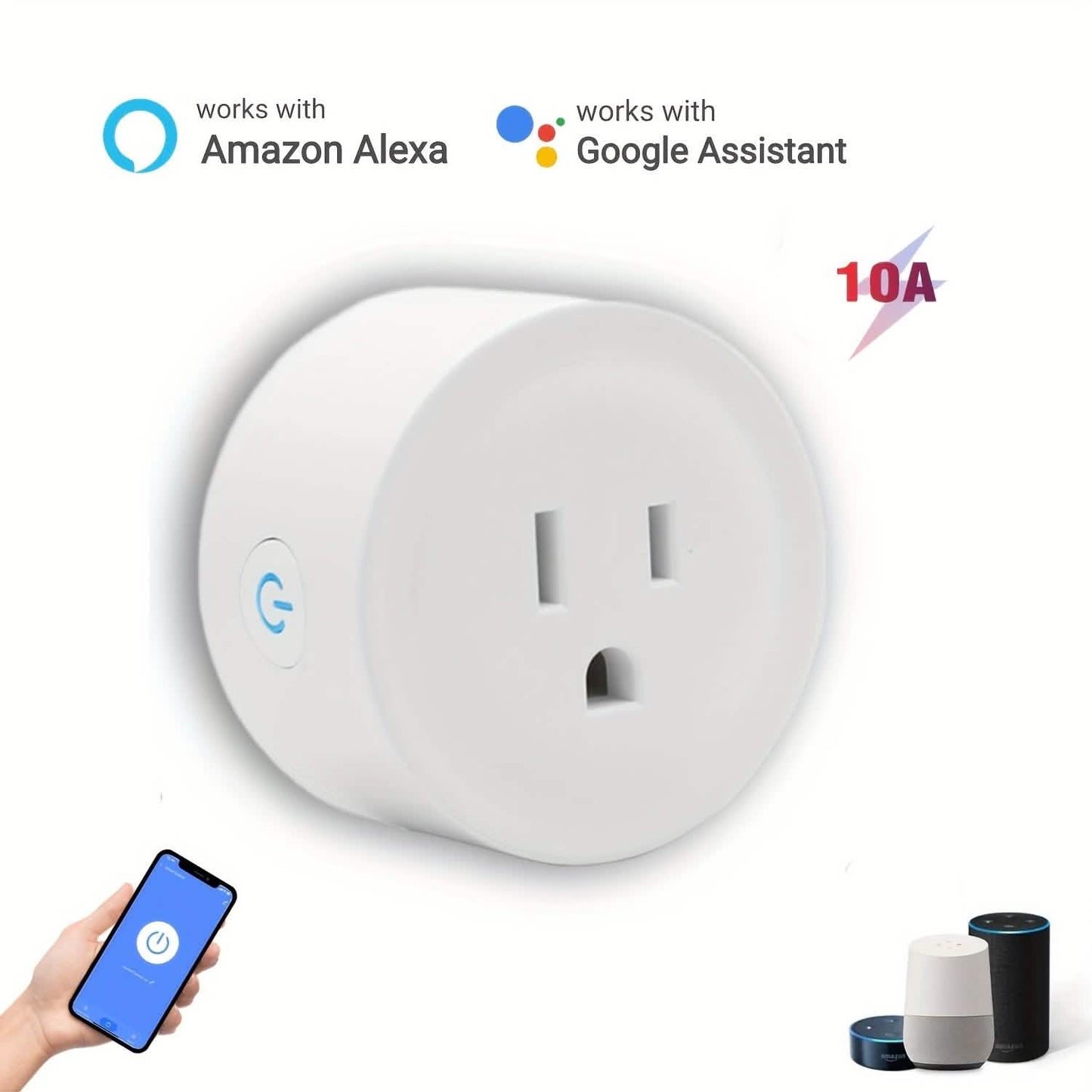 Intelligente WLAN-Steckdosenadapter, kompatibel mit Alexa & Google, Timer, Sprachsteuerung, 2,4-GHz-Netzwerk-Hausautomatisierung