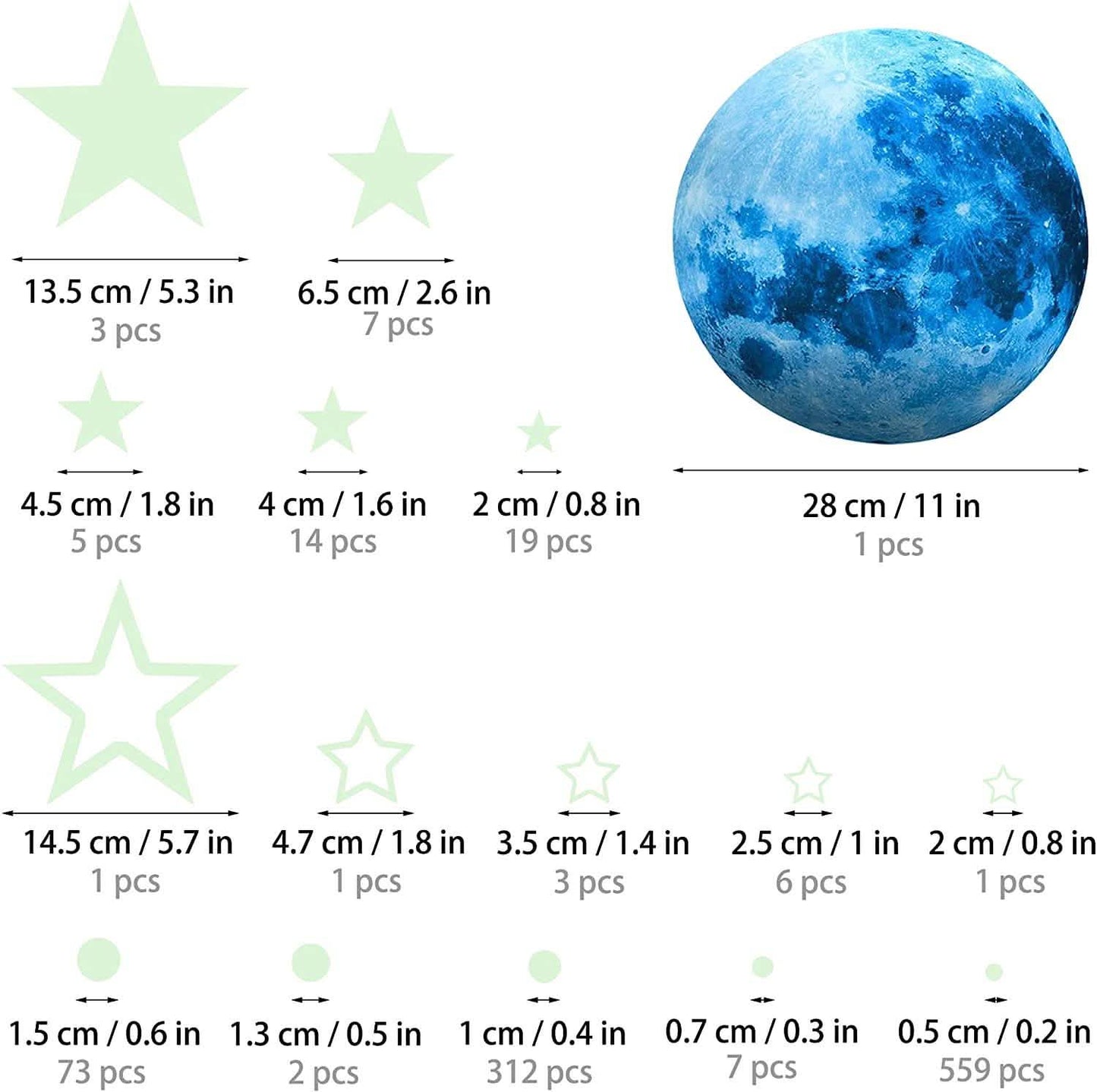 Dunkel leuchtende Sterne und Mond Wandaufkleber