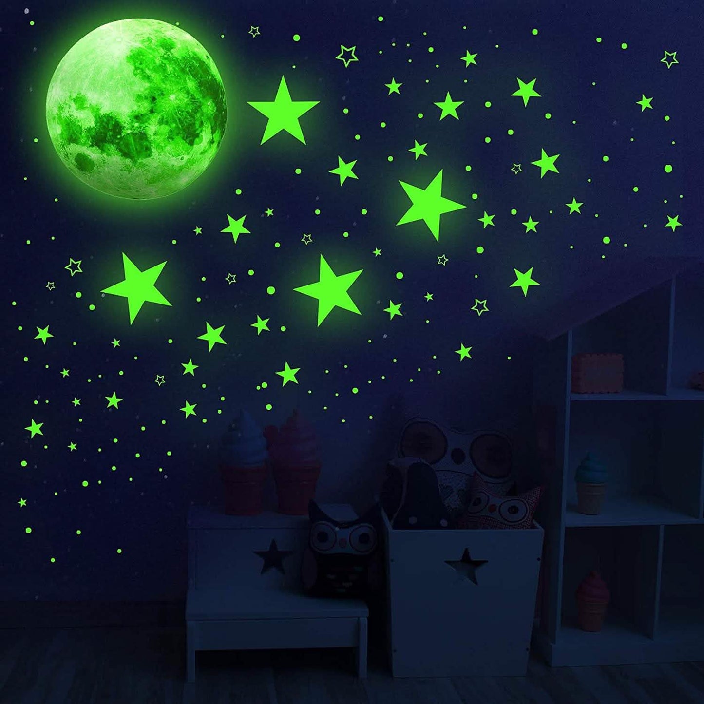 Dunkel leuchtende Sterne und Mond Wandaufkleber