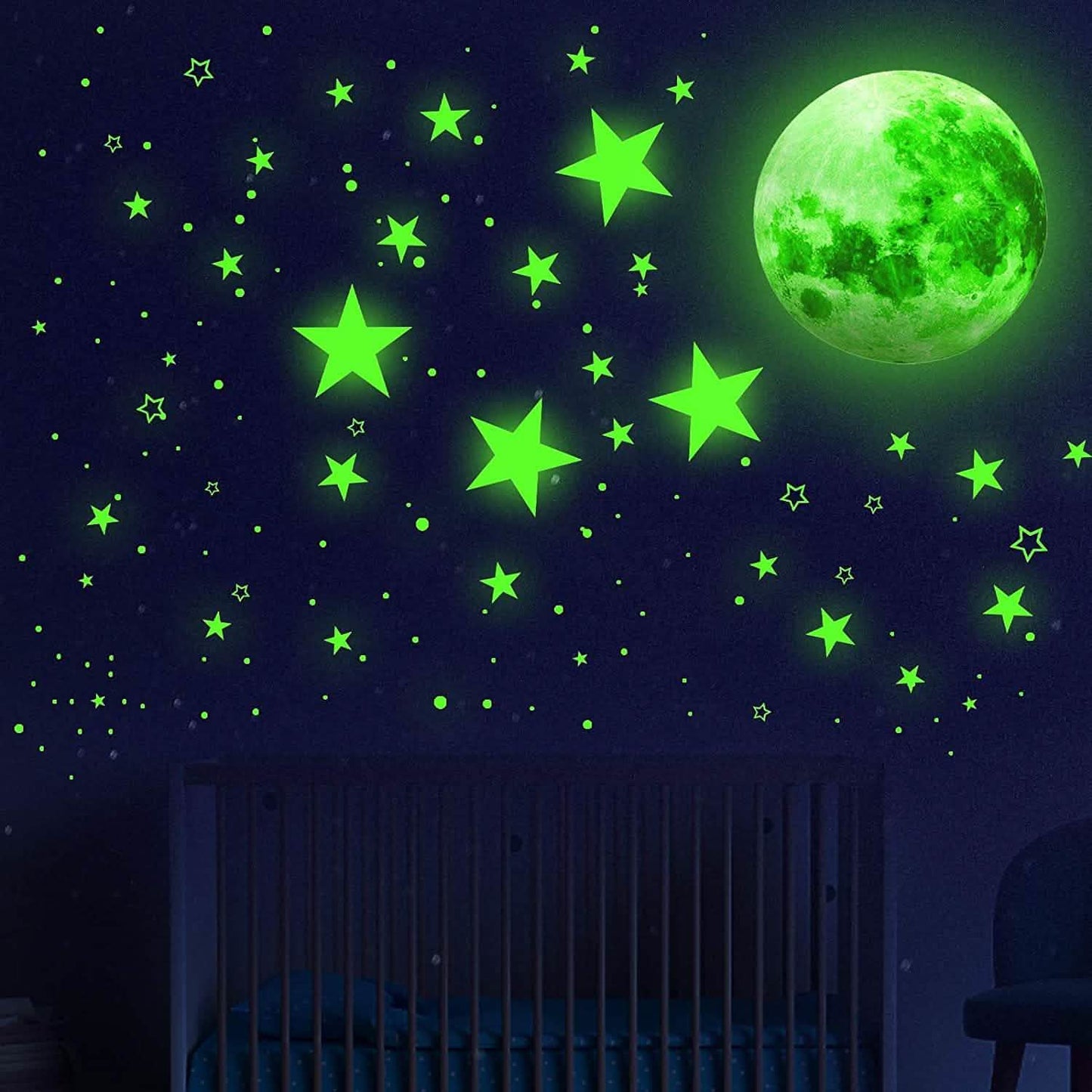 Dunkel leuchtende Sterne und Mond Wandaufkleber