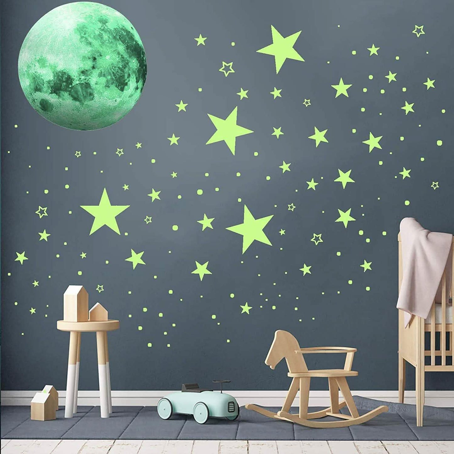 Dunkel leuchtende Sterne und Mond Wandaufkleber