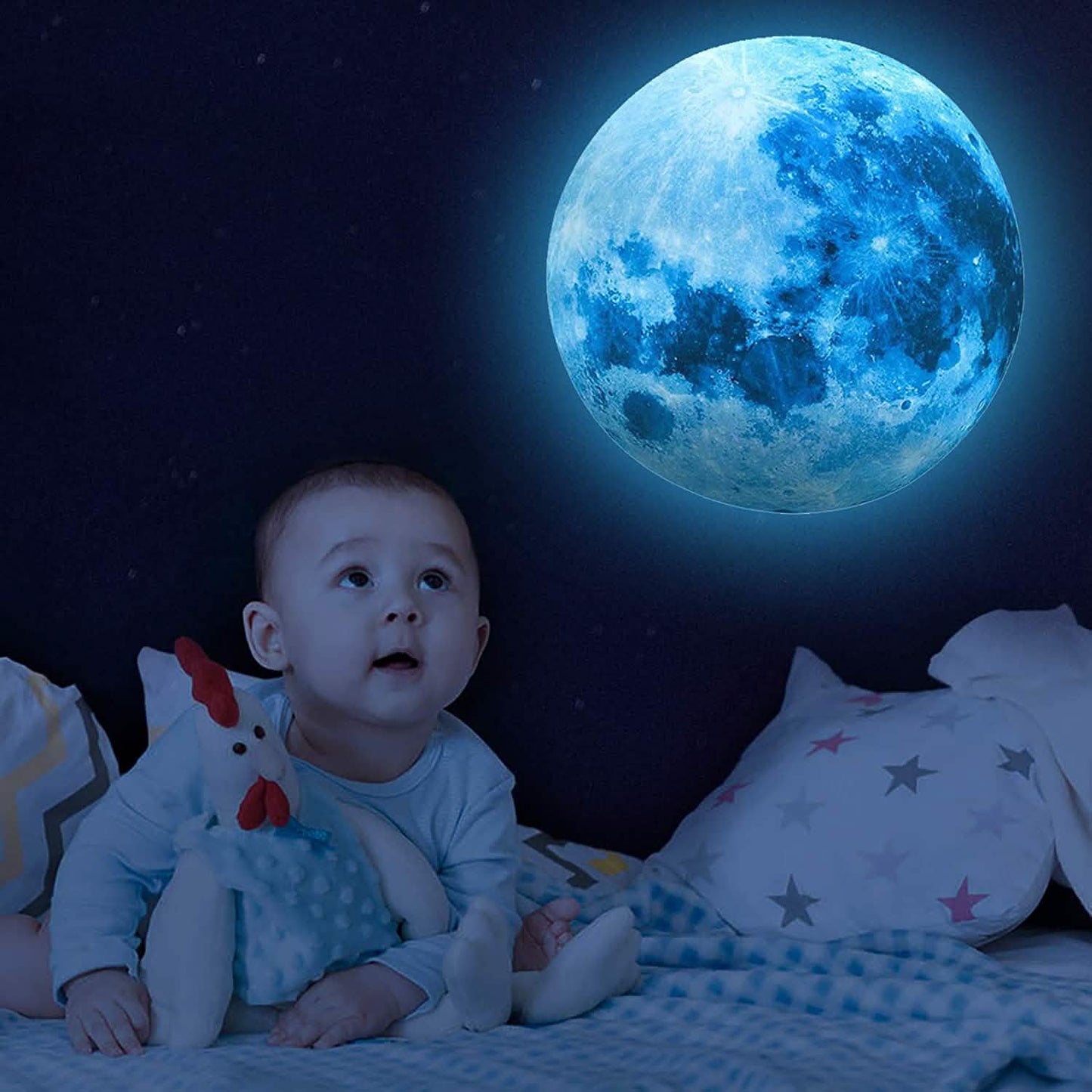 Dunkel leuchtende Sterne und Mond Wandaufkleber