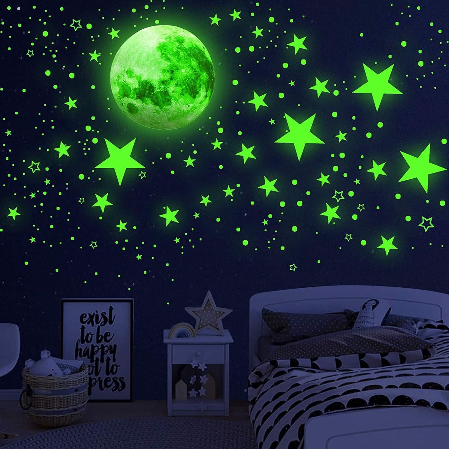 Dunkel leuchtende Sterne und Mond Wandaufkleber