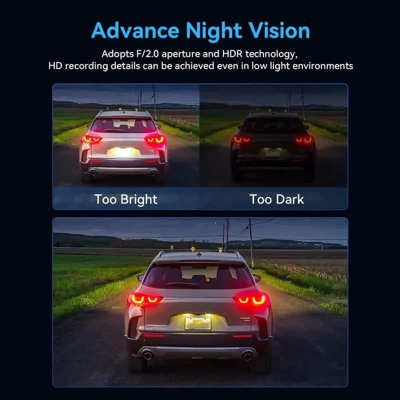 1080P Triple Dashcam Vorne, Innen und Hinten mit 32GB Karte, Nachtsicht, HDR & Mehr
