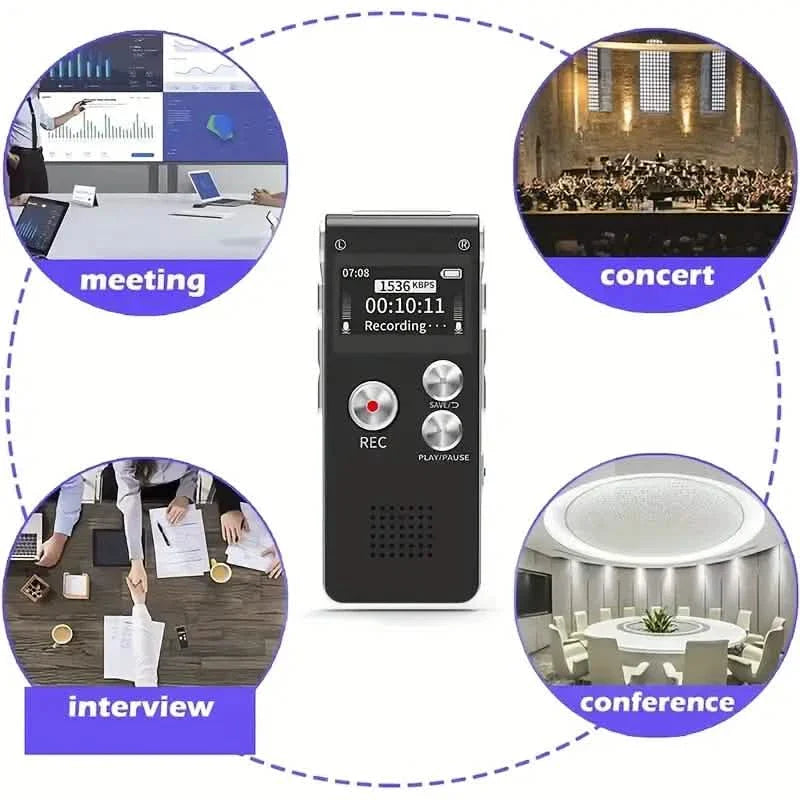 8GB Digitaler Diktiergerät & MP3-Player – Tragbares Audio für Meetings & Vorlesungen