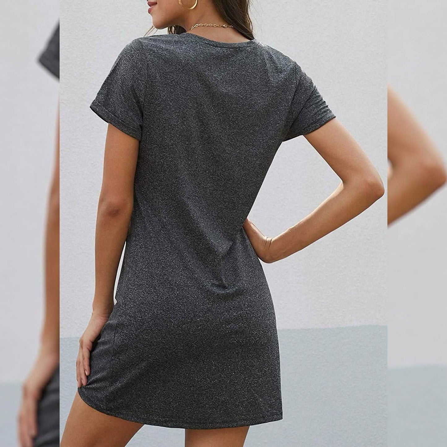 Dearlovers Damen T-Shirt-Kleid mit kurzen Ärmeln und seitlichem Knoten