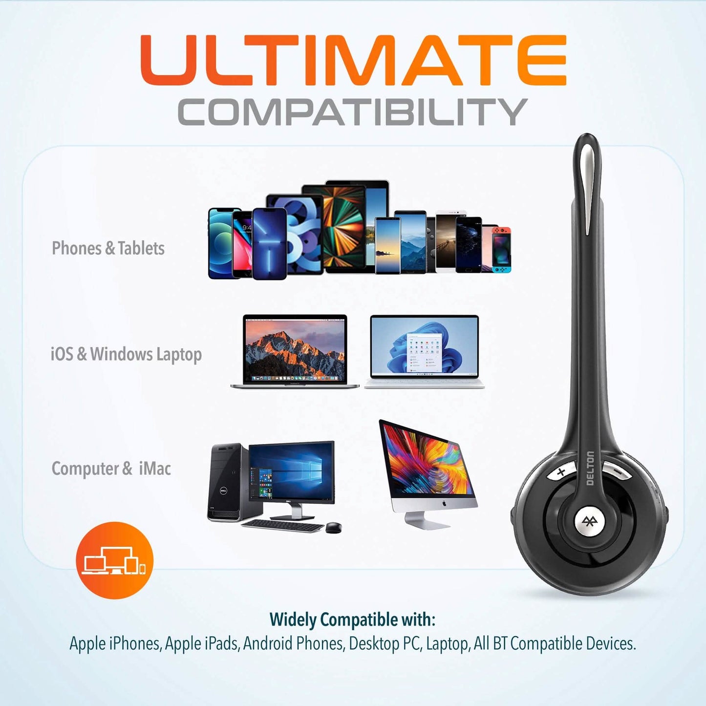 Delton 10X Bluetooth Computer-Headset, kabelloses Over-Ear-Headset mit einem Ohr