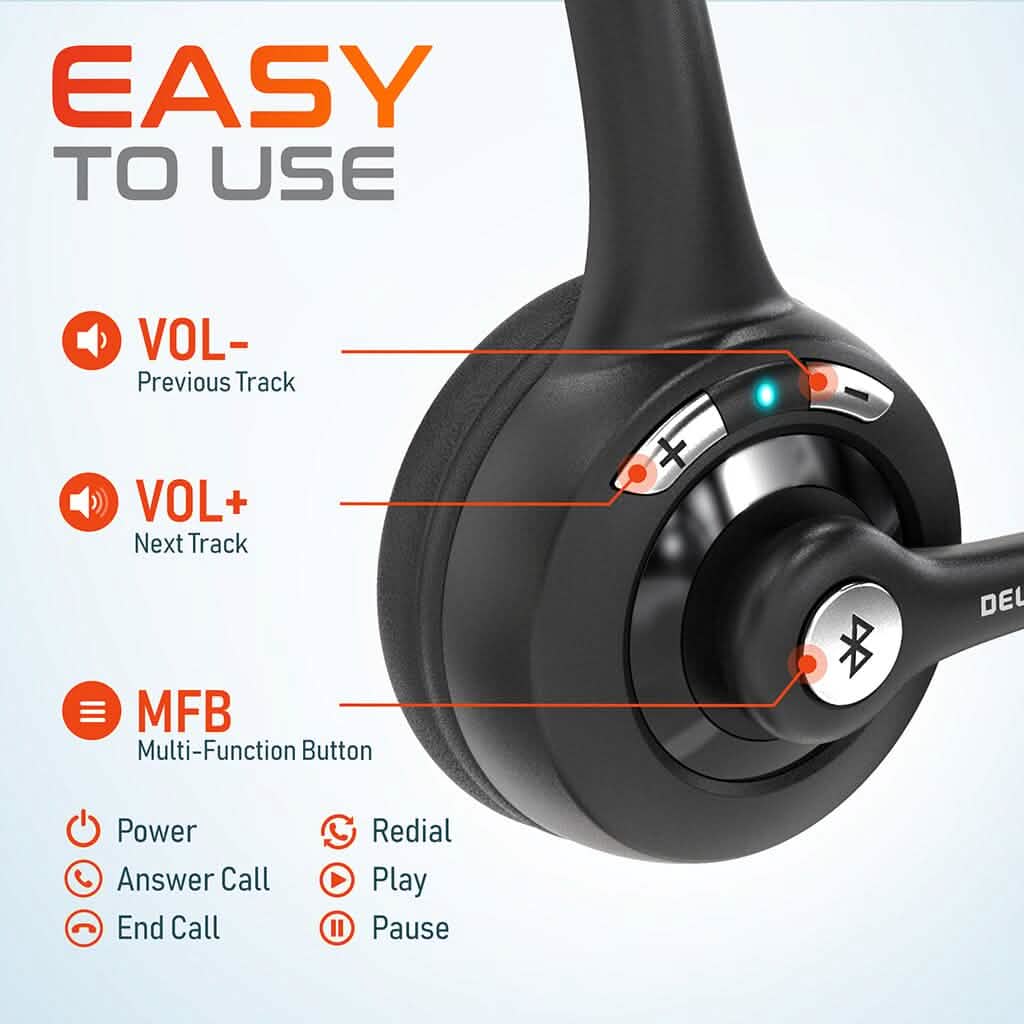 Delton 10X Bluetooth Computer-Headset, kabelloses Over-Ear-Headset mit einem Ohr