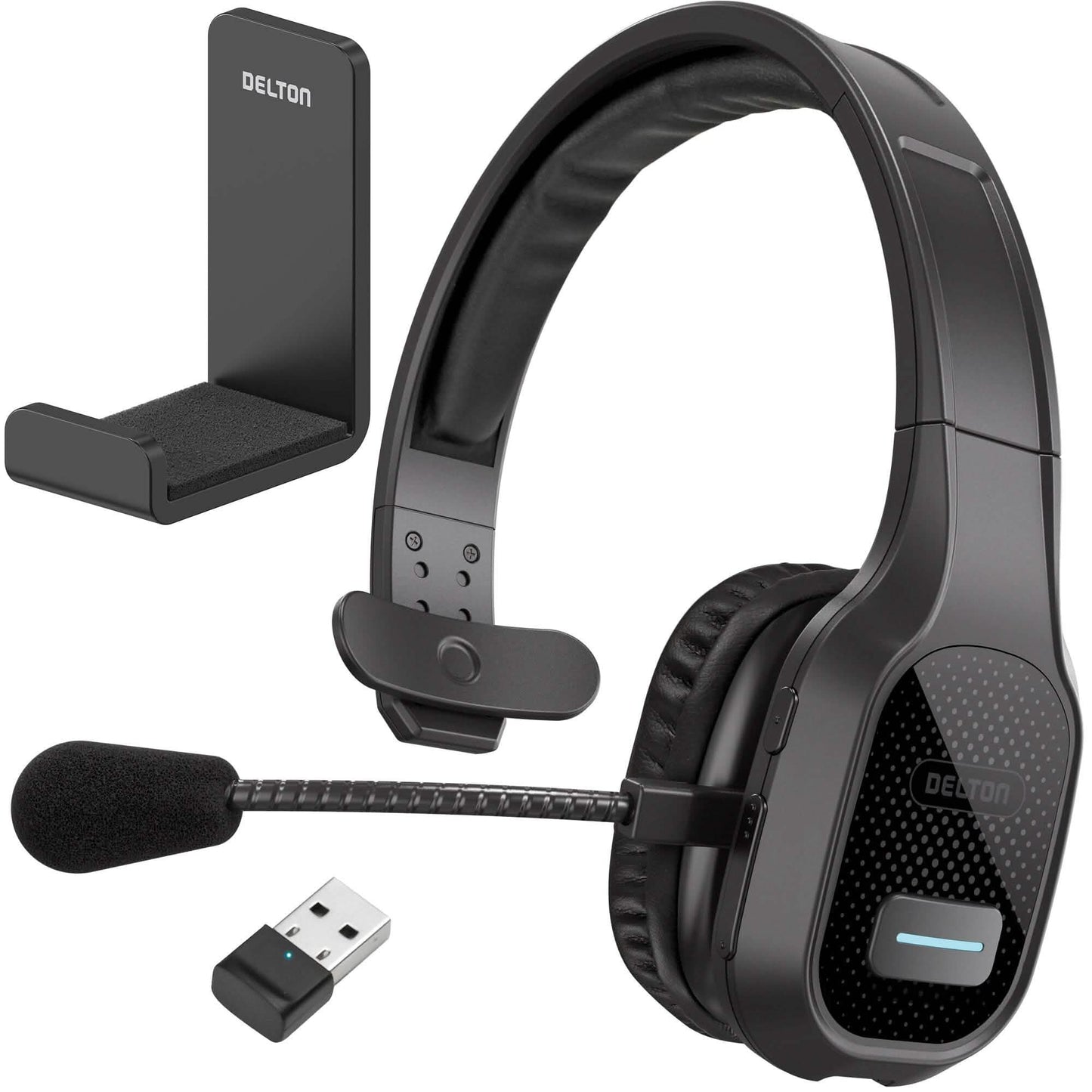 Delton 20X Kabelloses Computer-Headset mit USB-Dongle und Haken, Bluetooth Trucker-Kopfhörer mit Geräuschunterdrückendem Mikrofon