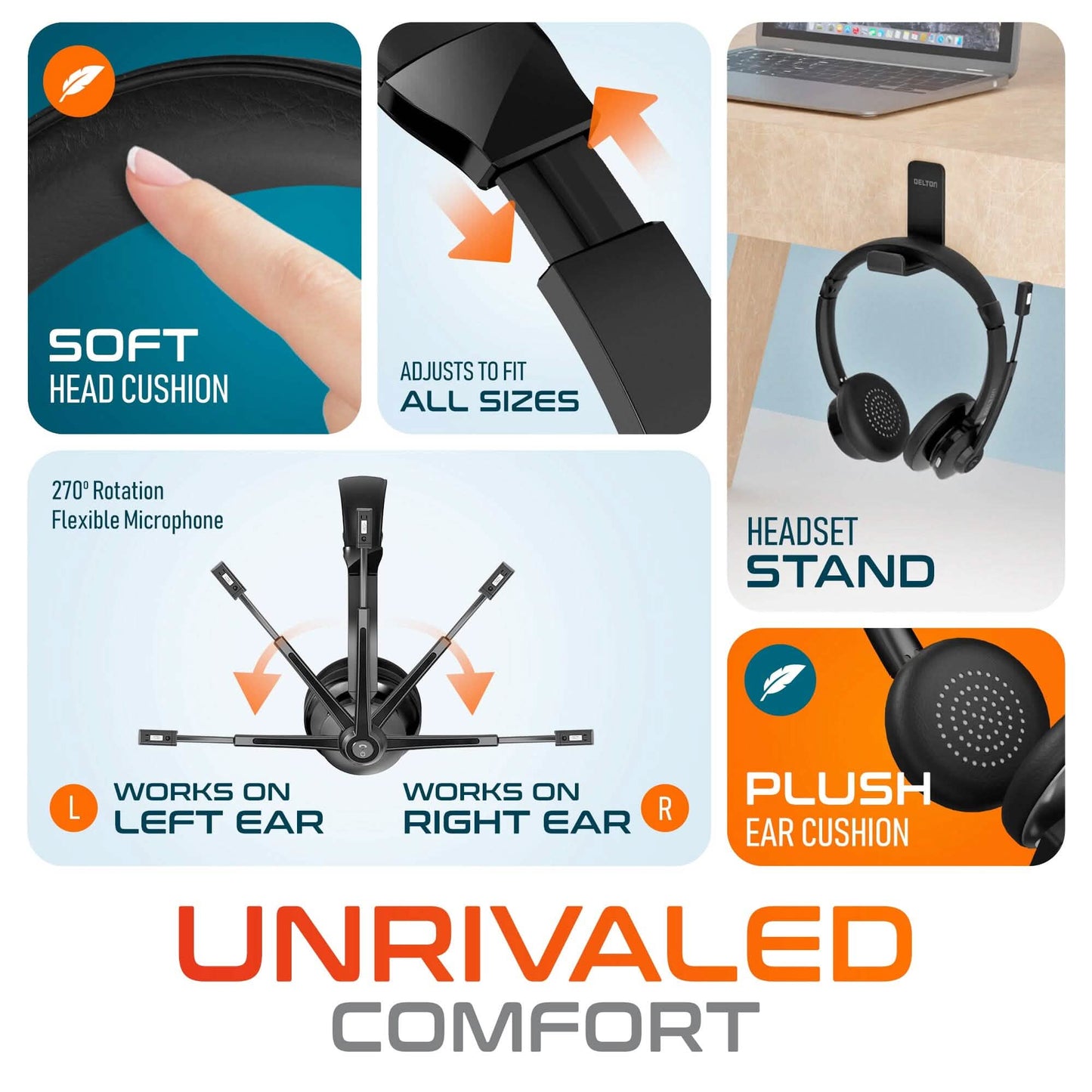 Delton 30X Bluetooth Computer Headset mit Geräuschunterdrückendem Mikrofon, HiFi Stereo Sound, Headset-Ständer & Auto-Pair-USB-Dongle für PC, Laptop, MacBook & Kompatibel mit MS Team, Google Meet und Mehr - Schwarz