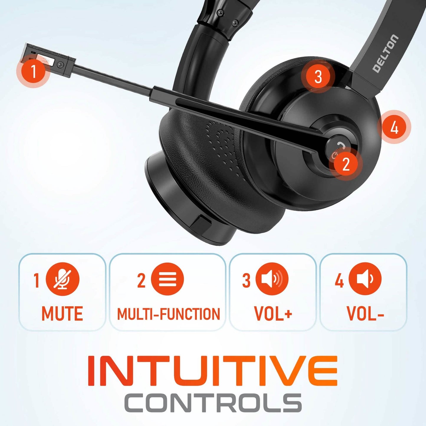 Delton 30X Bluetooth Computer Headset mit Geräuschunterdrückendem Mikrofon, HiFi Stereo Sound, Headset-Ständer & Auto-Pair-USB-Dongle für PC, Laptop, MacBook & Kompatibel mit MS Team, Google Meet und Mehr - Schwarz