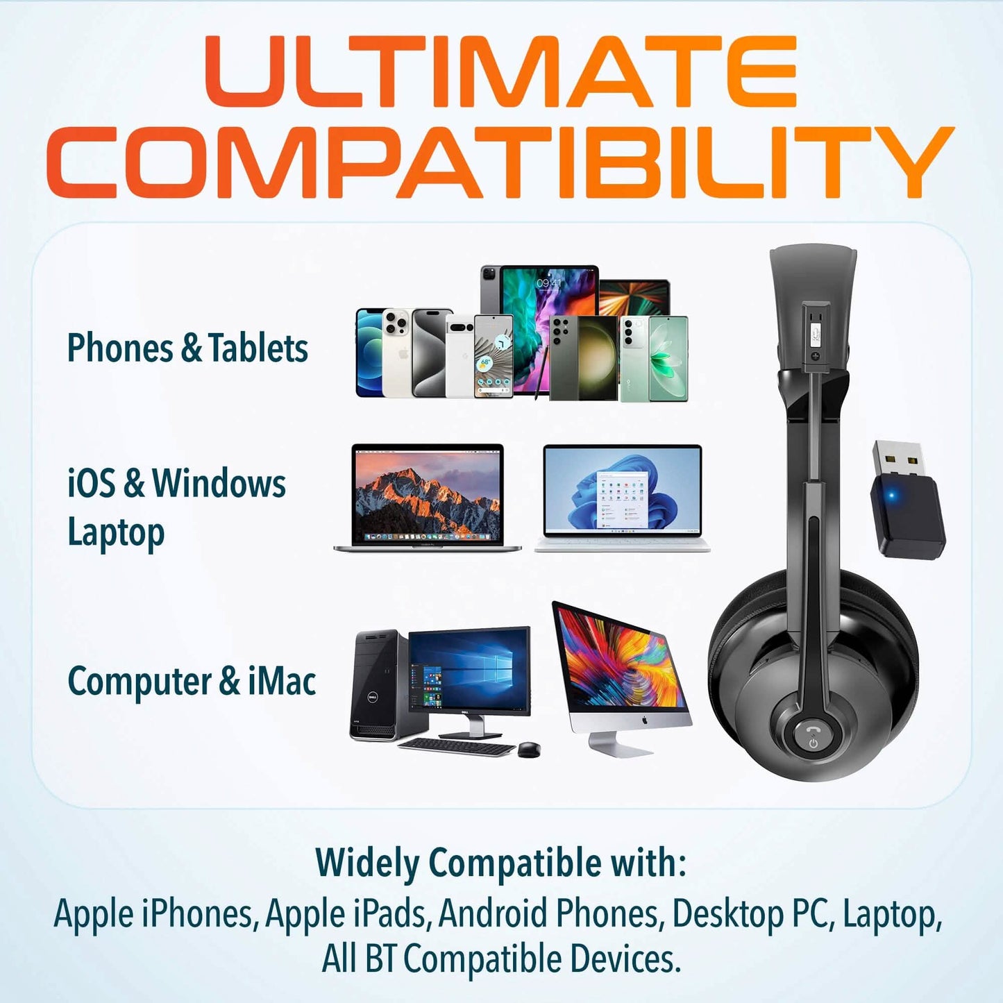 Delton 30X Bluetooth Computer Headset mit Geräuschunterdrückendem Mikrofon, HiFi Stereo Sound, Headset-Ständer & Auto-Pair-USB-Dongle für PC, Laptop, MacBook & Kompatibel mit MS Team, Google Meet und Mehr - Schwarz