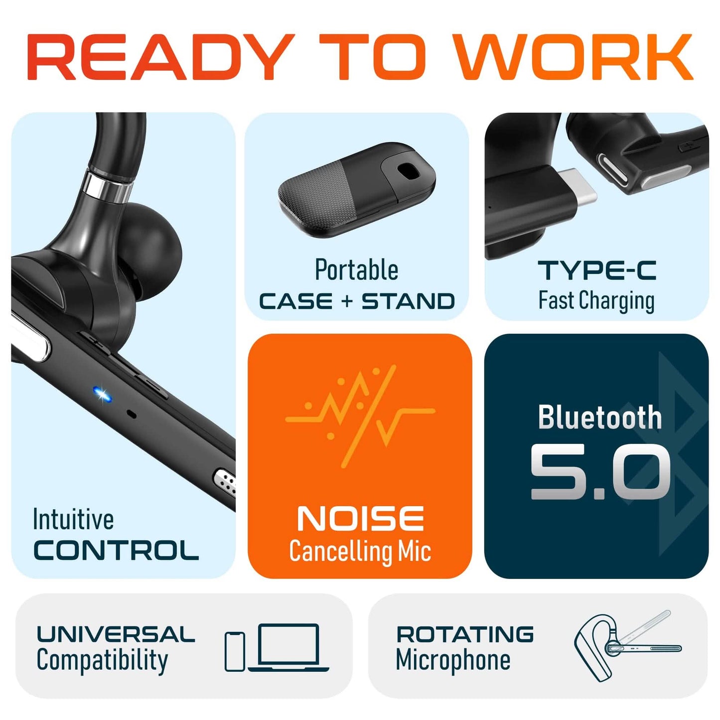 Delton 90X Kabelloses Bluetooth Headset mit Geräuschunterdrückendem Mikrofon und Ladecase