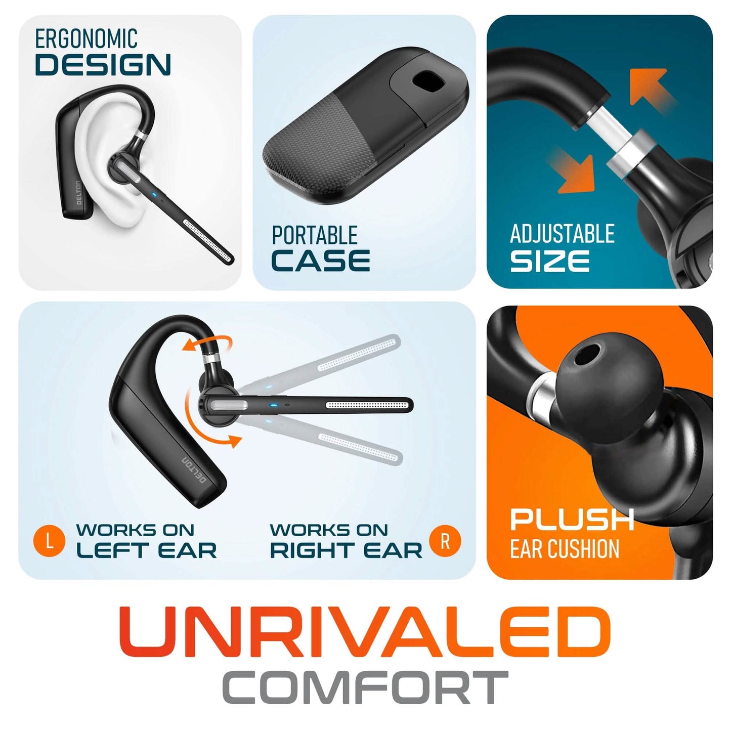 Delton 90X Kabelloses Bluetooth Headset mit Geräuschunterdrückendem Mikrofon und Ladecase