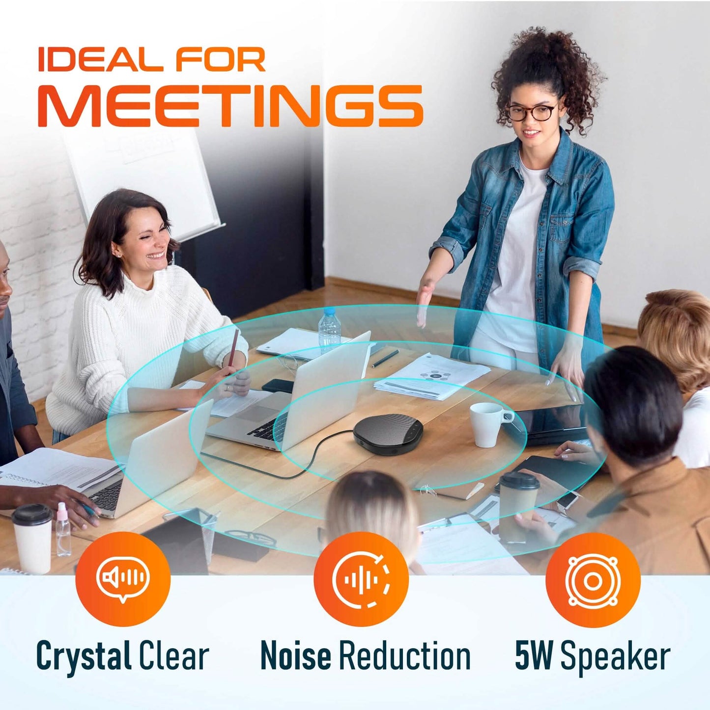 Delton C3900 USB Konferenzlautsprecher und Mikrofon, KI-Geräuschunterdrückung, 5W Lautsprecher, 4,9 m Reichweite, 360° Sprachaufnahme Konferenzlautsprecher für Büro, Zuhause, Online-Meetings und mehr - Schwarz