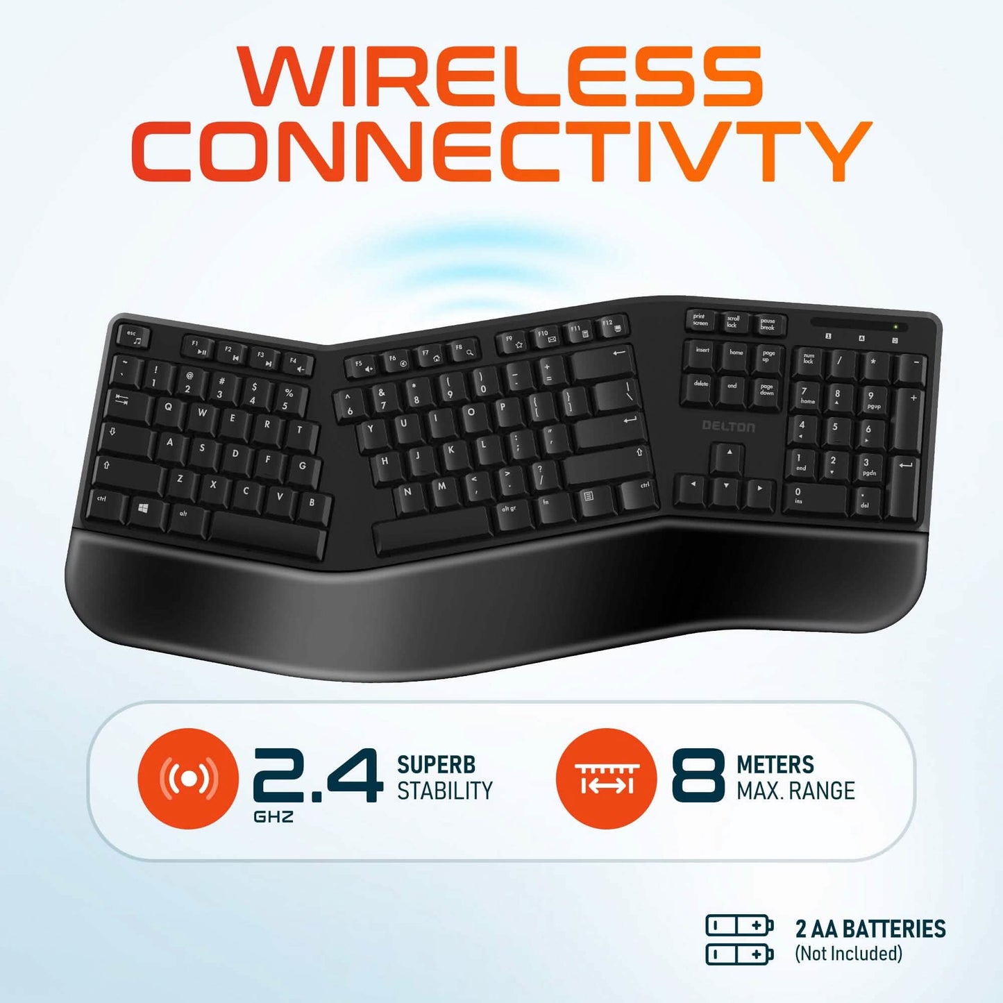 Delton KB200 Kabellose ergonomische Computertastatur, Full-Size-Tastatur