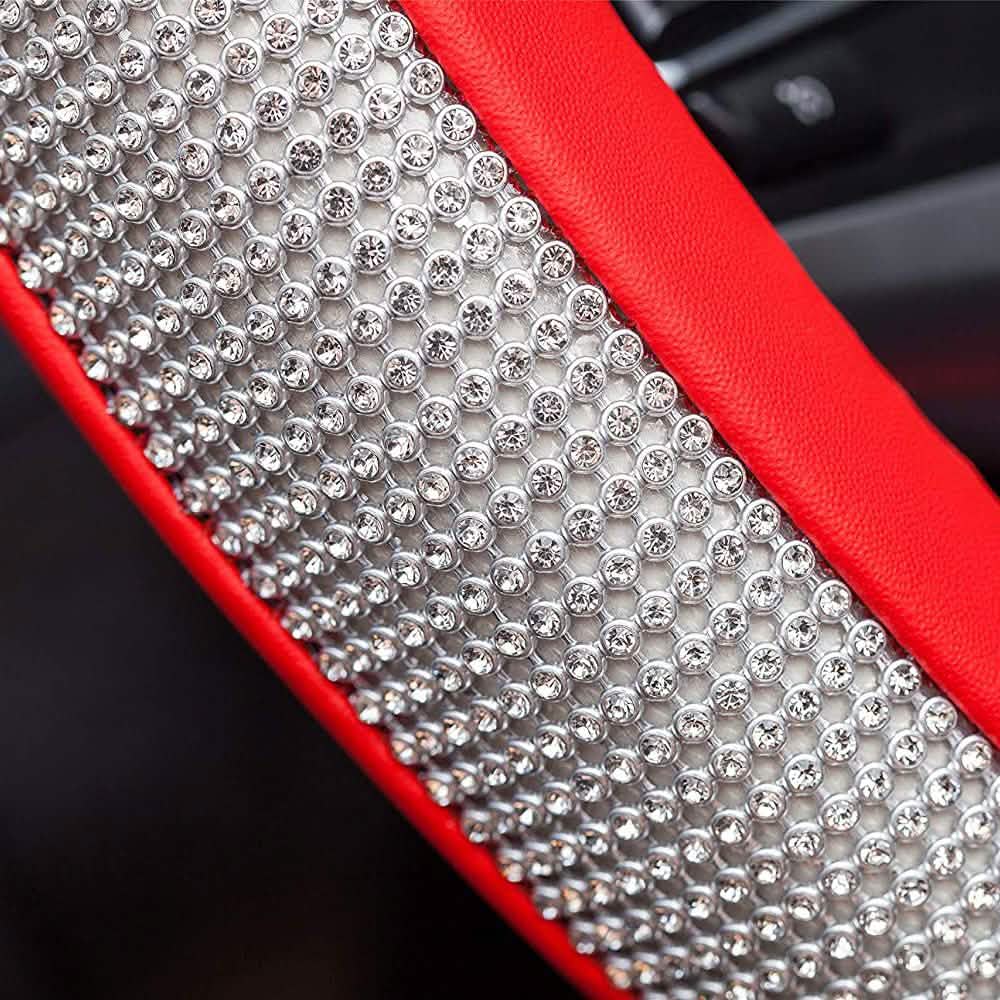 Diamant-Lederlenkradbezug mit Glitzer-Kristall-Strasssteinen