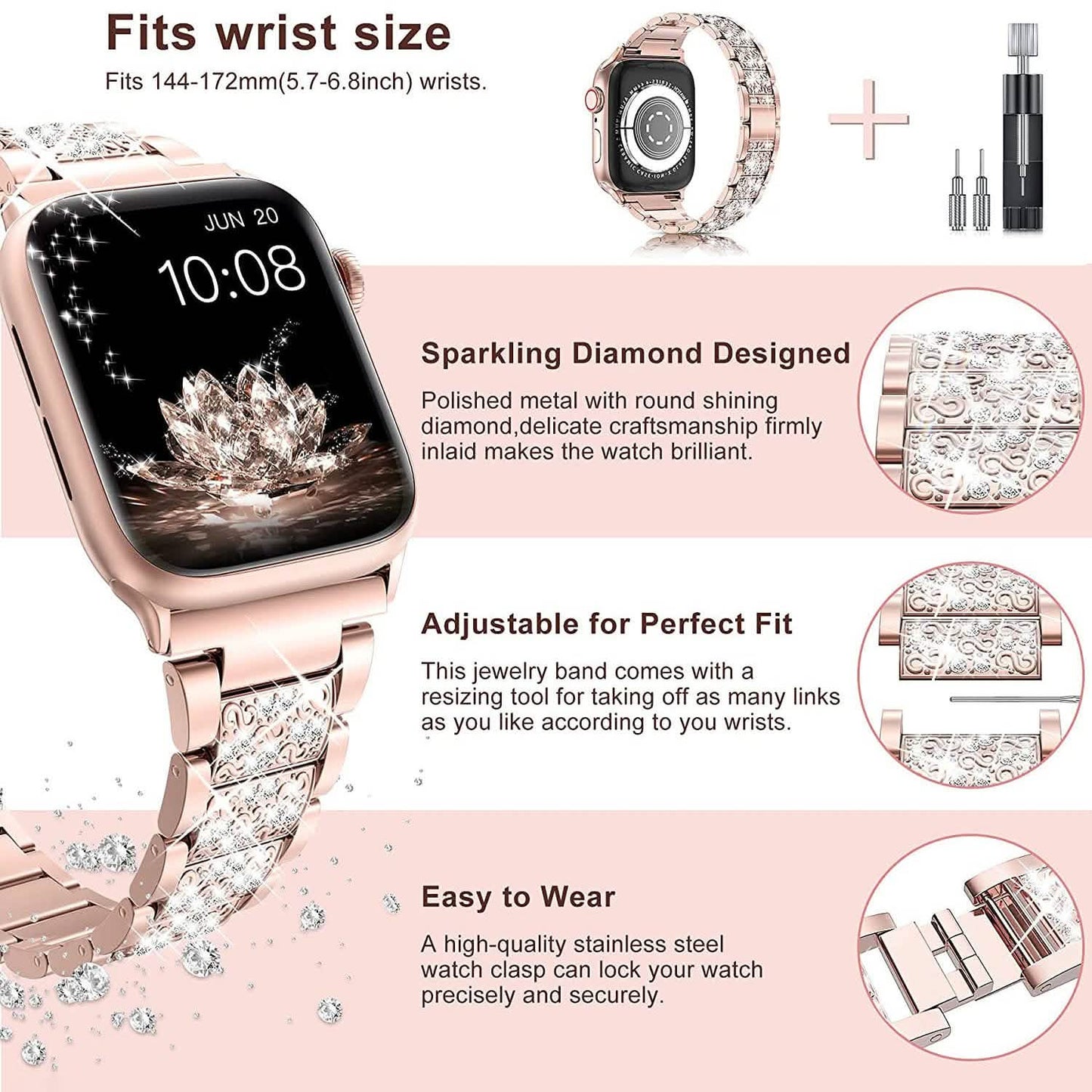 Diamant Strass Edelstahl Metall Armband