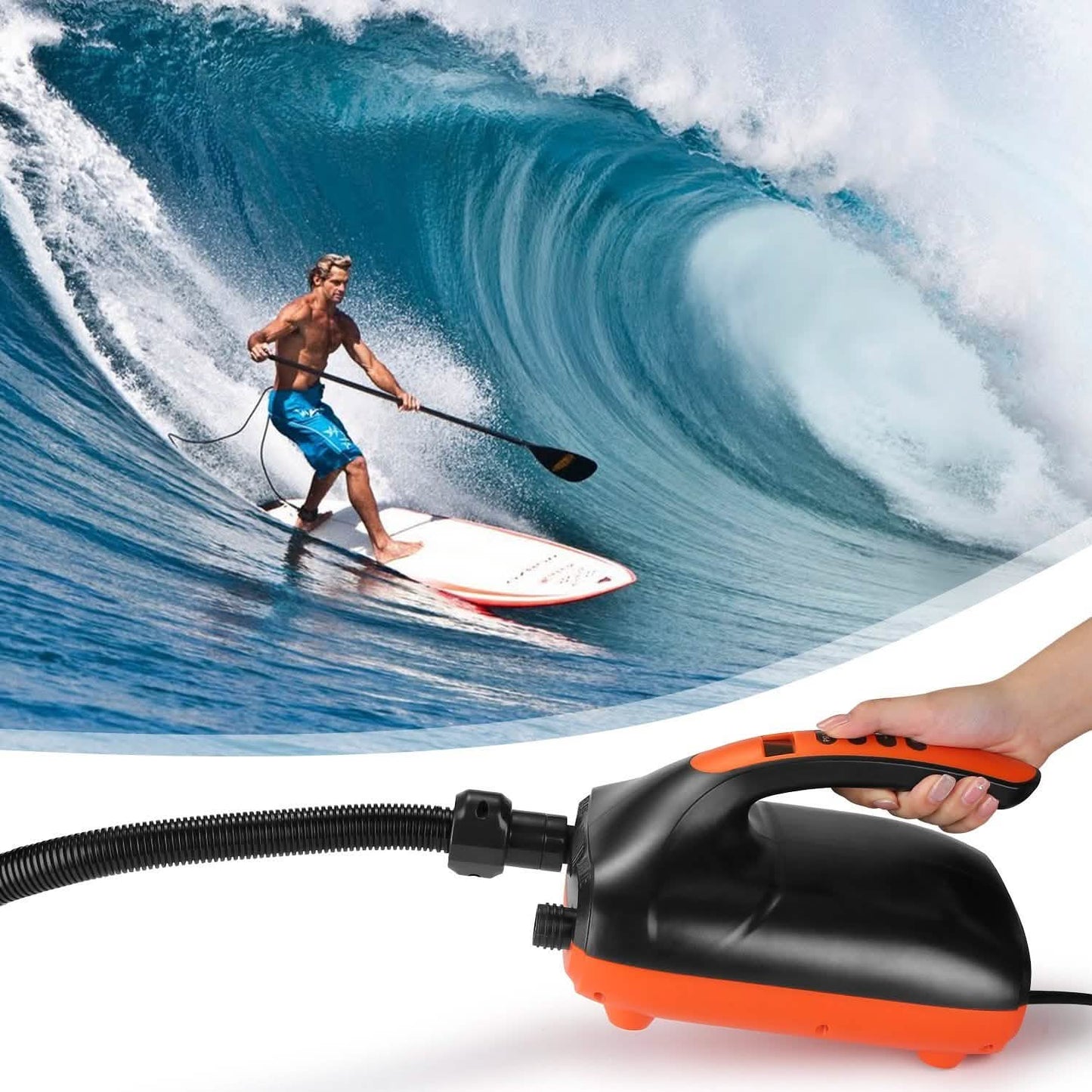 Digitale elektrische Luftpumpe, intelligenter zweistufiger Betrieb & Auto-Stopp-Funktion für Paddle Boards, Schlauchboote, Kajaks