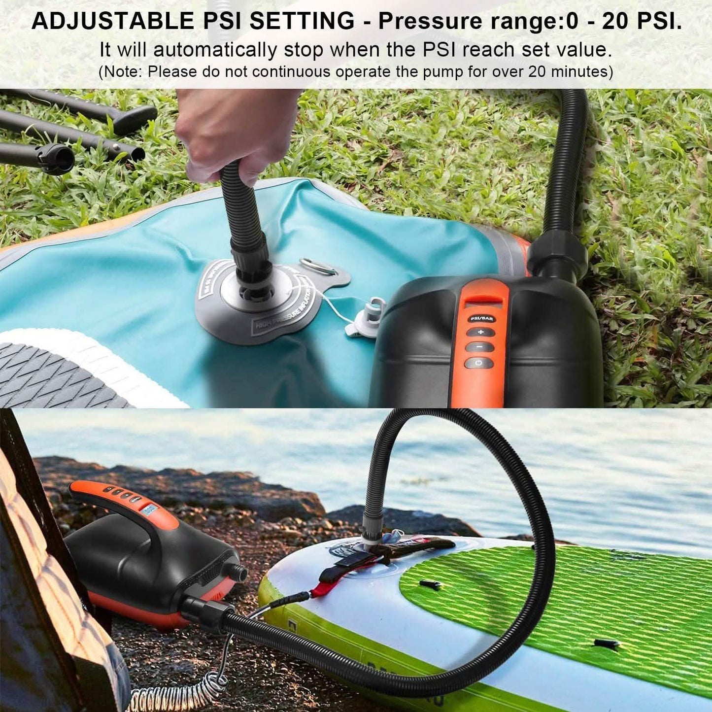 Digitale elektrische Luftpumpe, intelligenter zweistufiger Betrieb & Auto-Stopp-Funktion für Paddle Boards, Schlauchboote, Kajaks