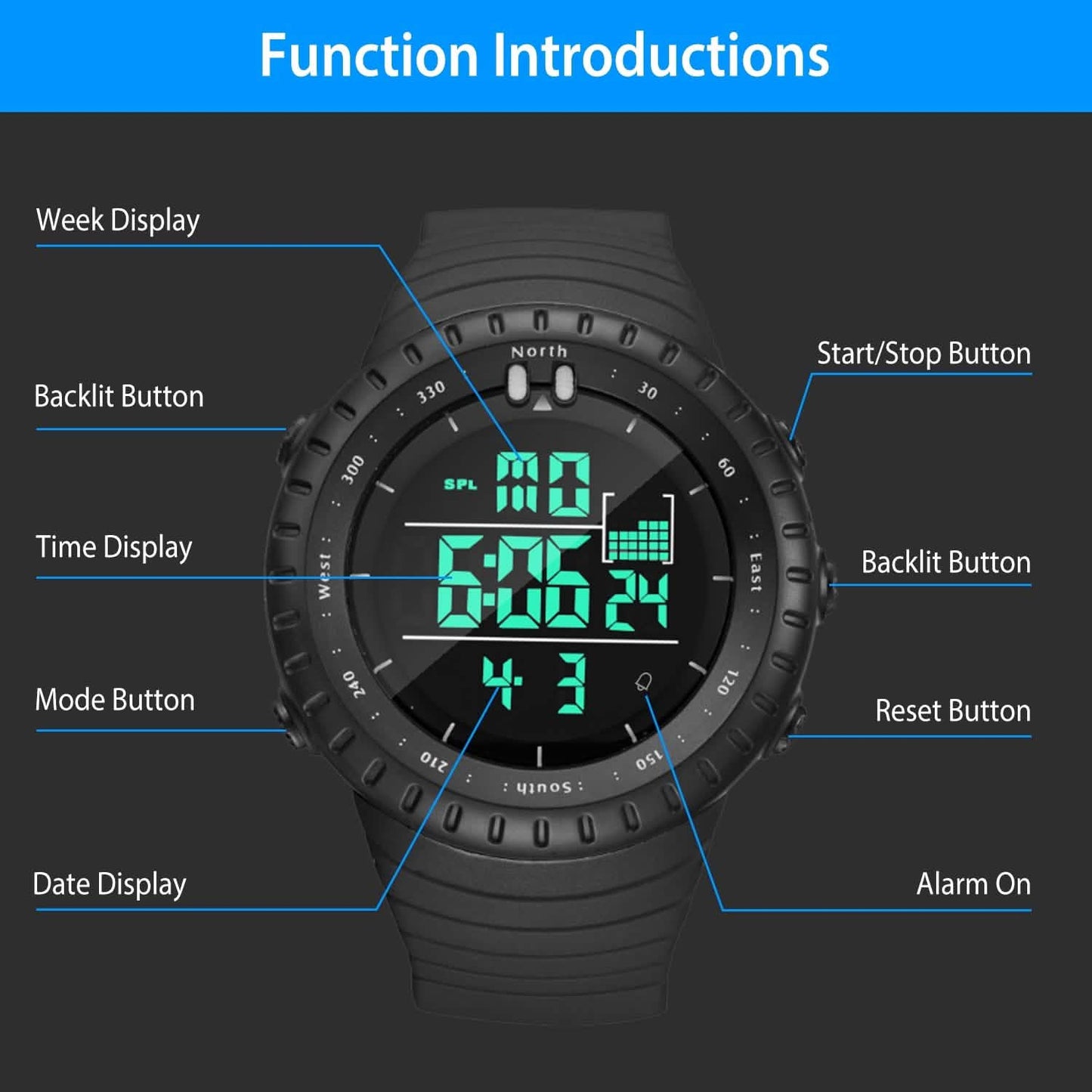 Digitale Herren-Sport-Militär-Taktik-Armbanduhr