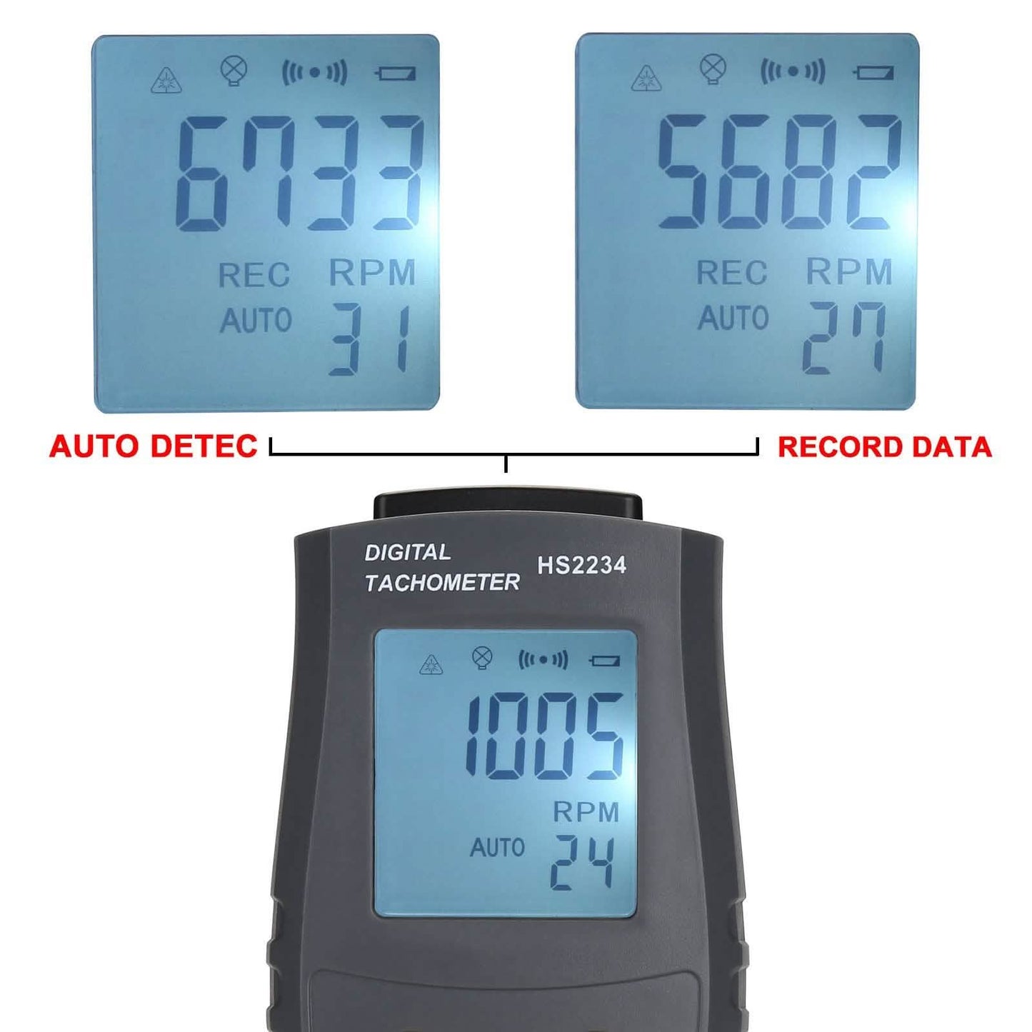 Digitales Tachometer 2.5~99.999 U/min Genauigkeit Berührungsloses Laser-Foto-Tachometer