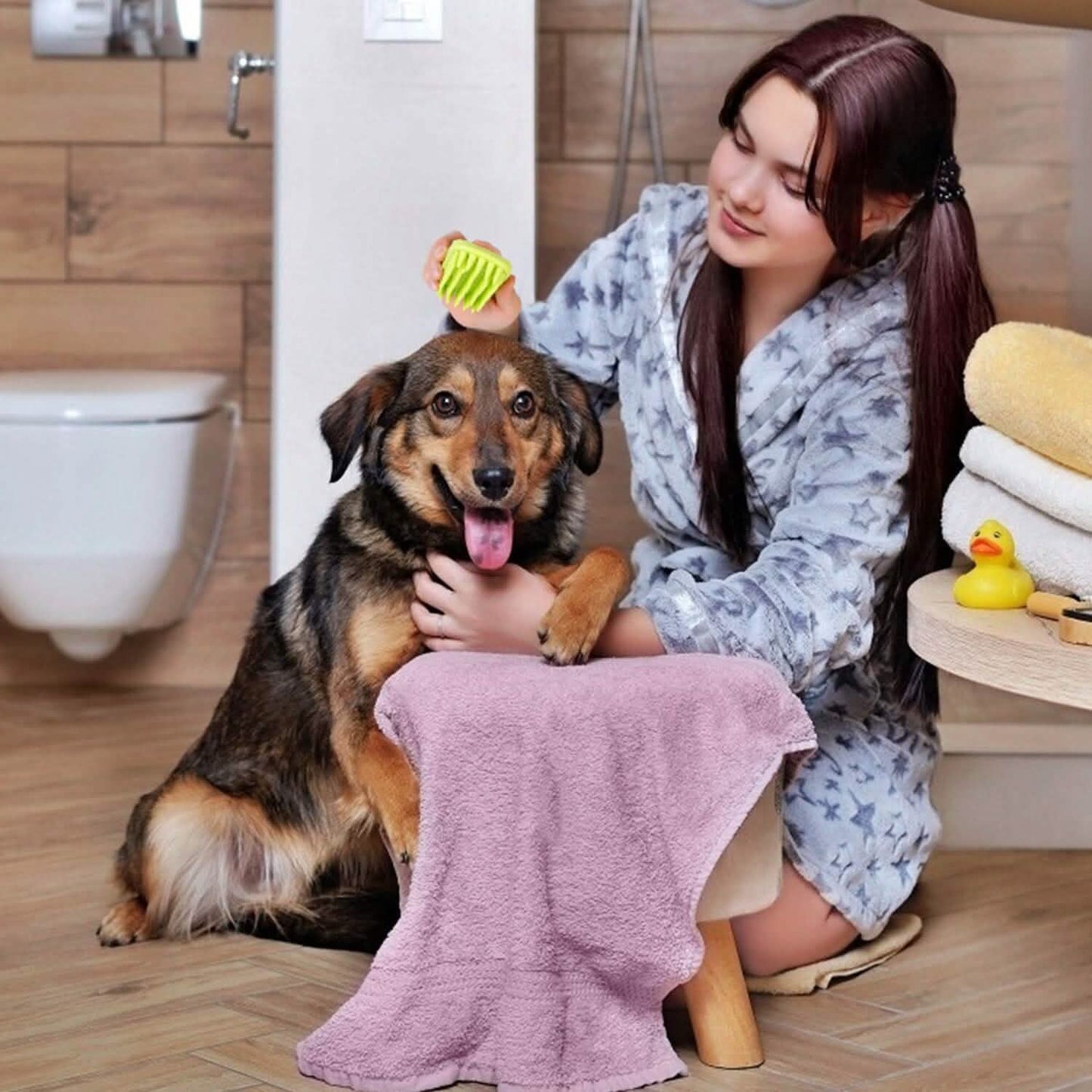 Hundebadebürste rutschfest Haustierpflege Duschsilikon-Massagekamm