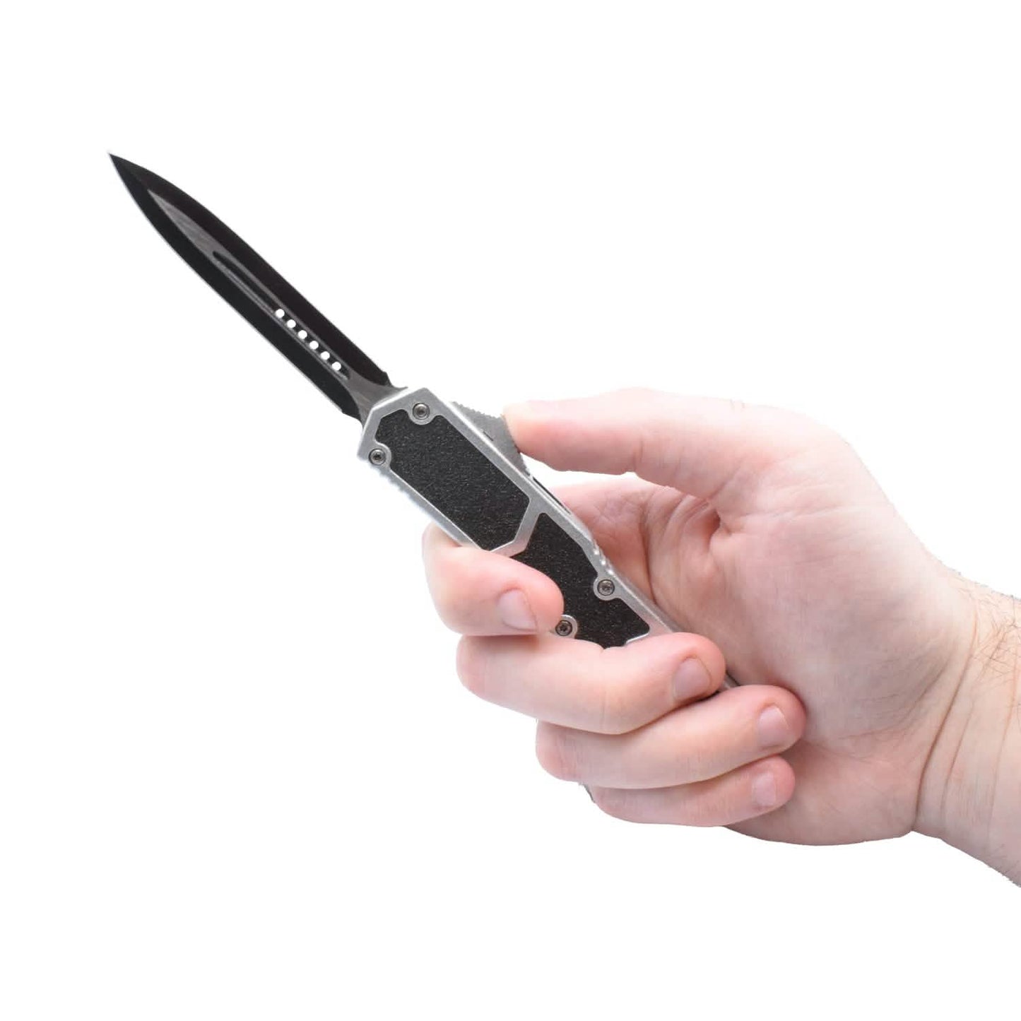 Zweischneidiges OTF-Springmesser mit Gürtelclip