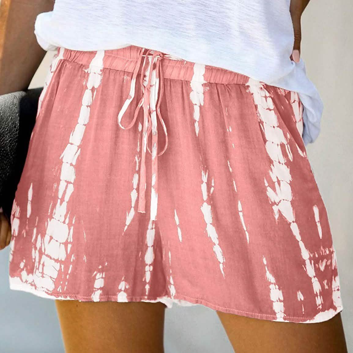 Doublju Damen bequeme lässige Shorts mit lockerem Schnitt, elastischem Bund und Bindeband