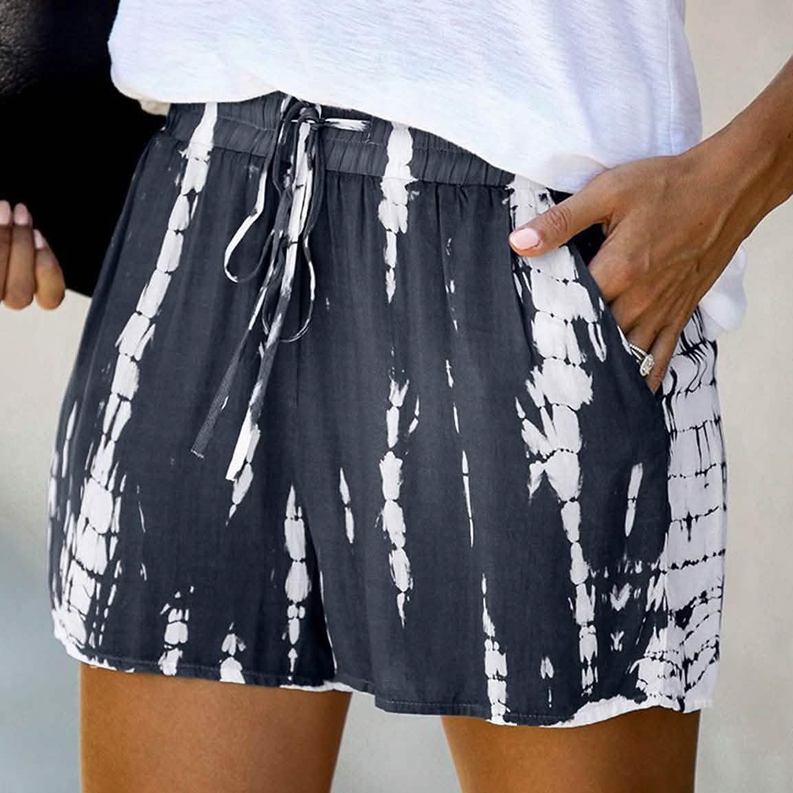 Doublju Damen bequeme lässige Shorts mit lockerem Schnitt, elastischem Bund und Bindeband