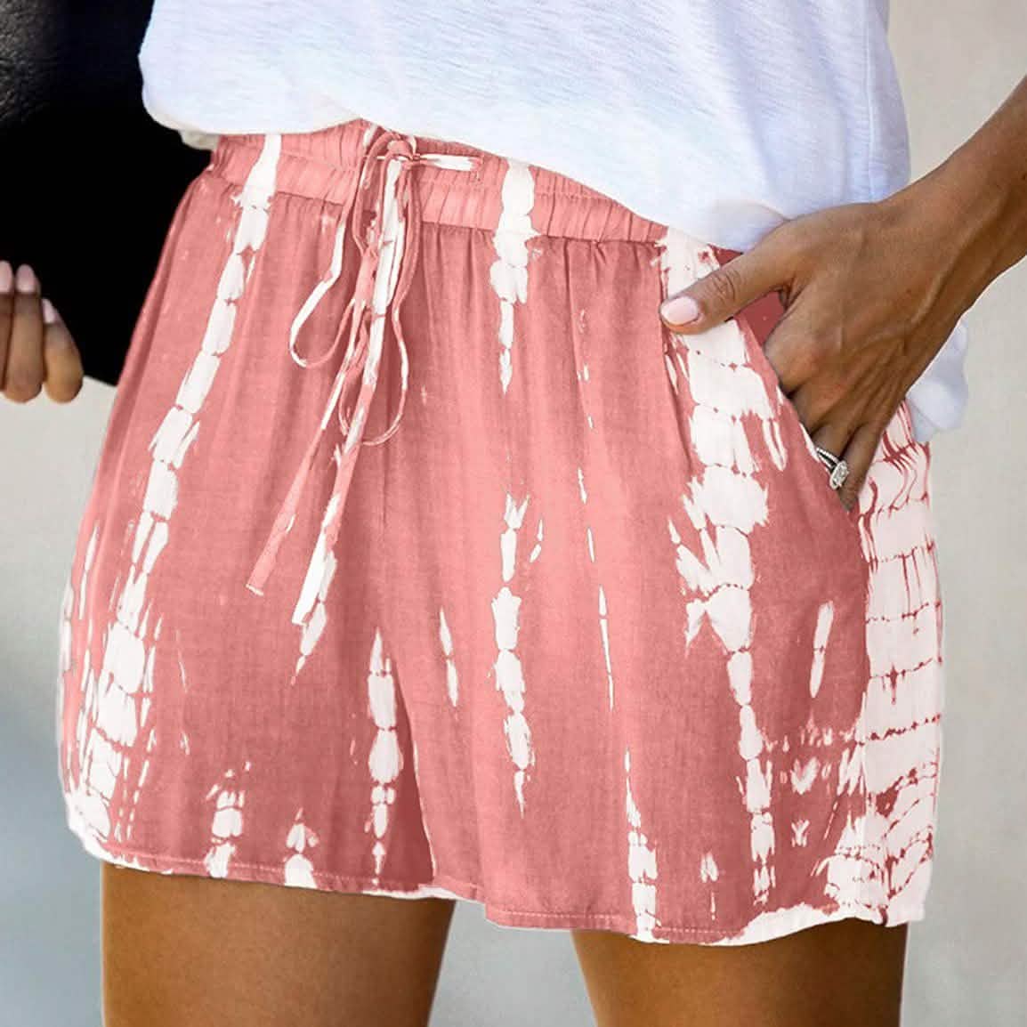 Doublju Damen bequeme lässige Shorts mit lockerem Schnitt, elastischem Bund und Bindeband