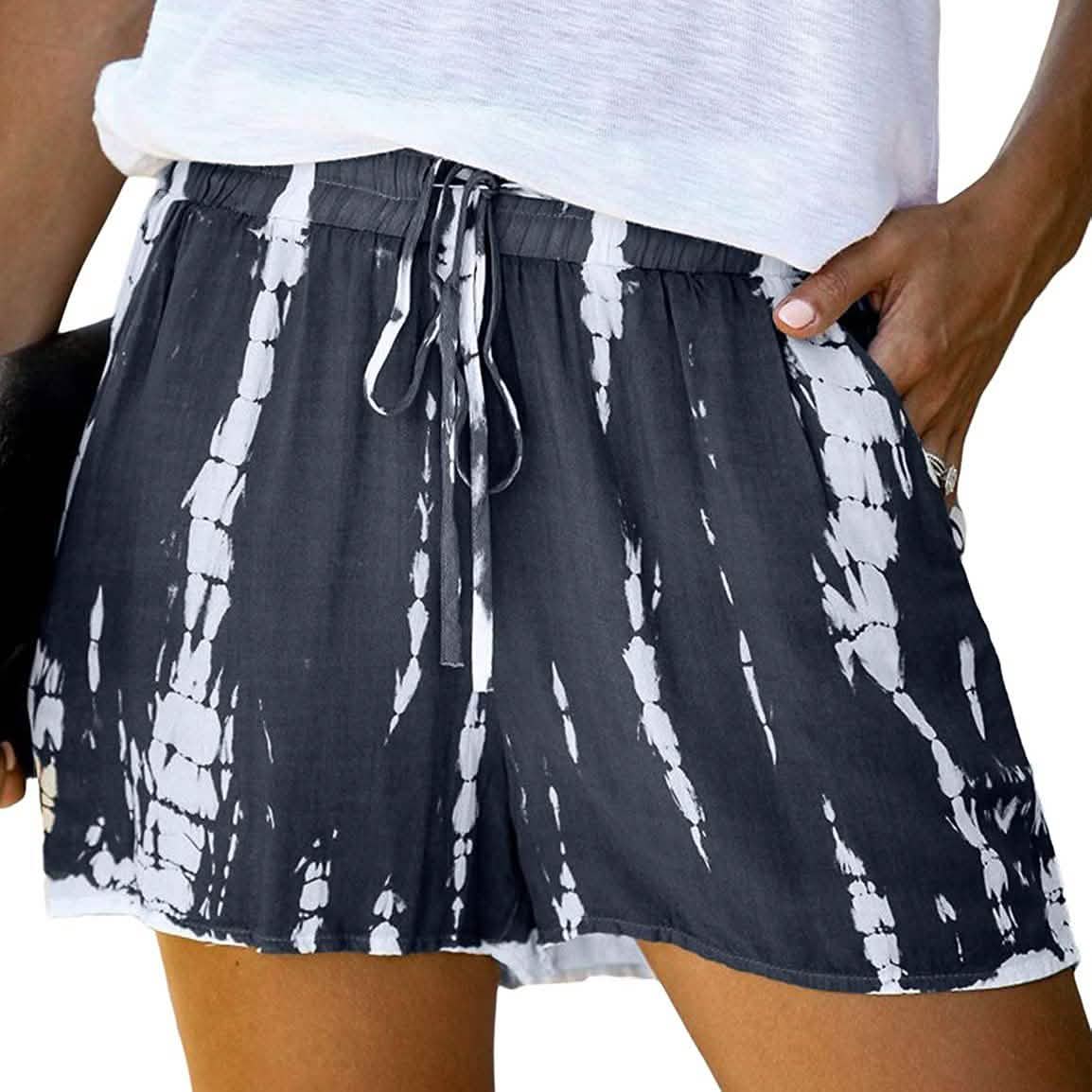 Doublju Damen bequeme lässige Shorts mit lockerem Schnitt, elastischem Bund und Bindeband