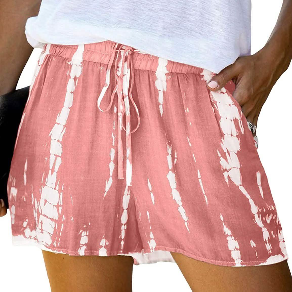 Doublju Damen bequeme lässige Shorts mit lockerem Schnitt, elastischem Bund und Bindeband