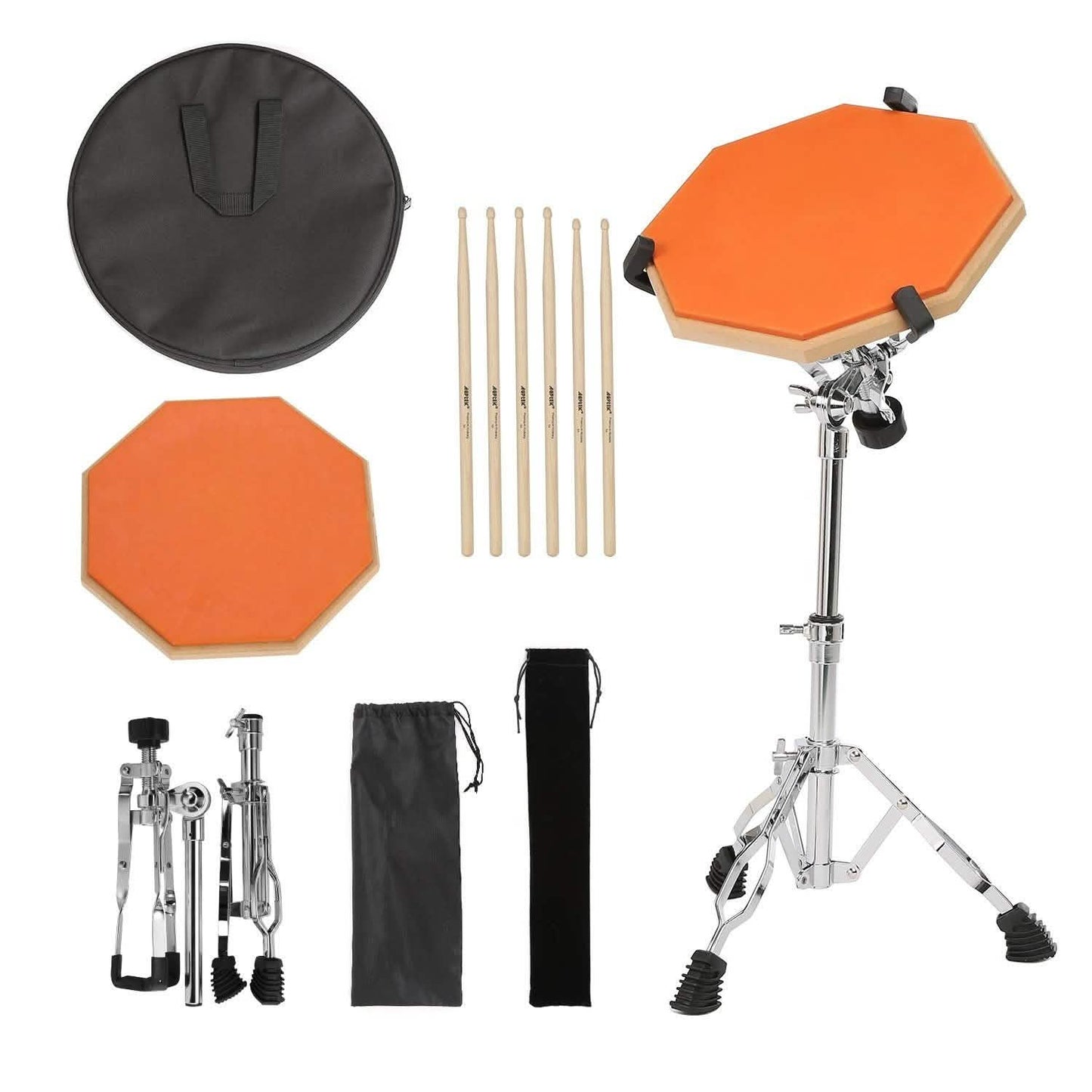 Drum-Übungspads mit 3 Paar Drumsticks und verstellbarem Snare-Drum-Ständer