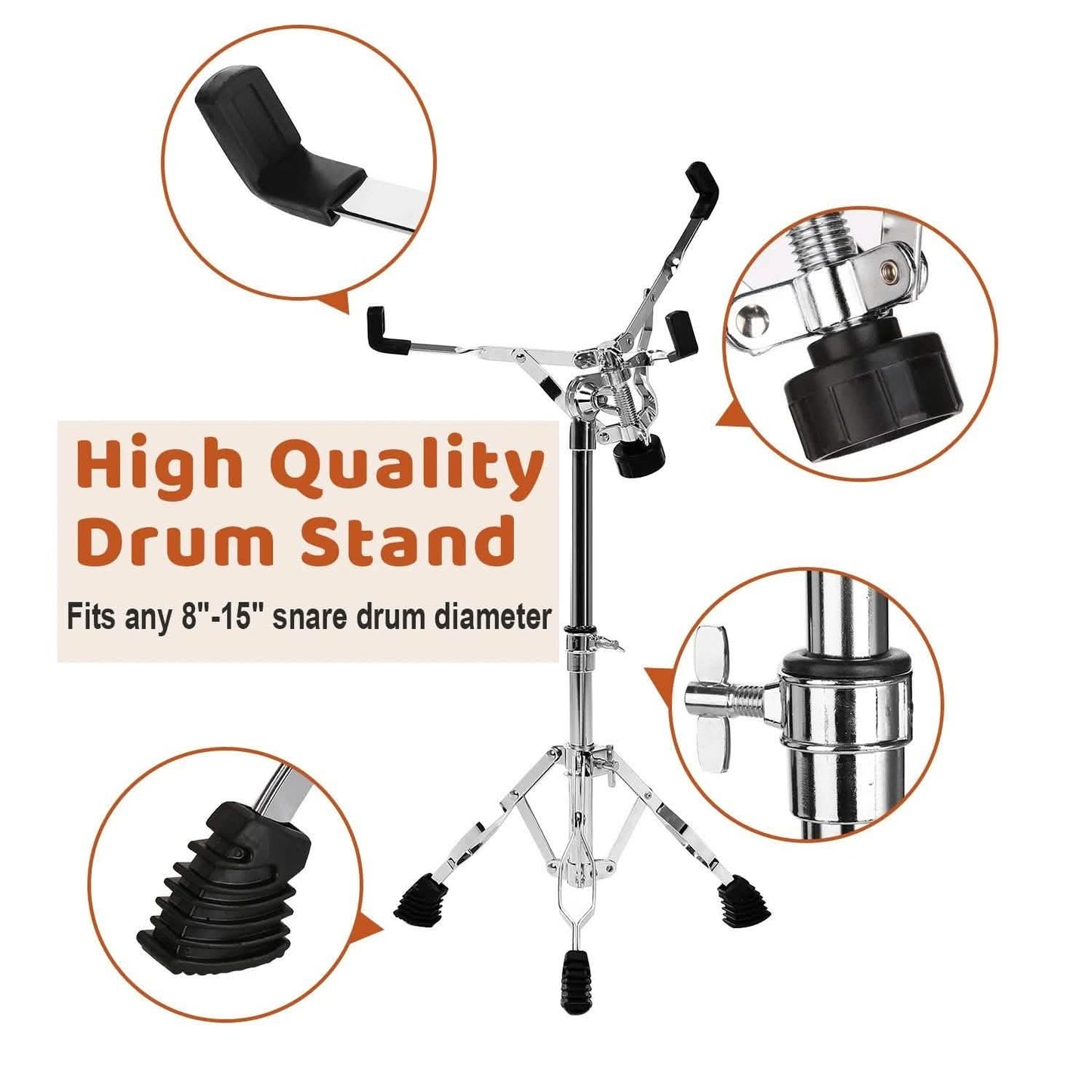 Drum-Übungspads mit 3 Paar Drumsticks und verstellbarem Snare-Drum-Ständer