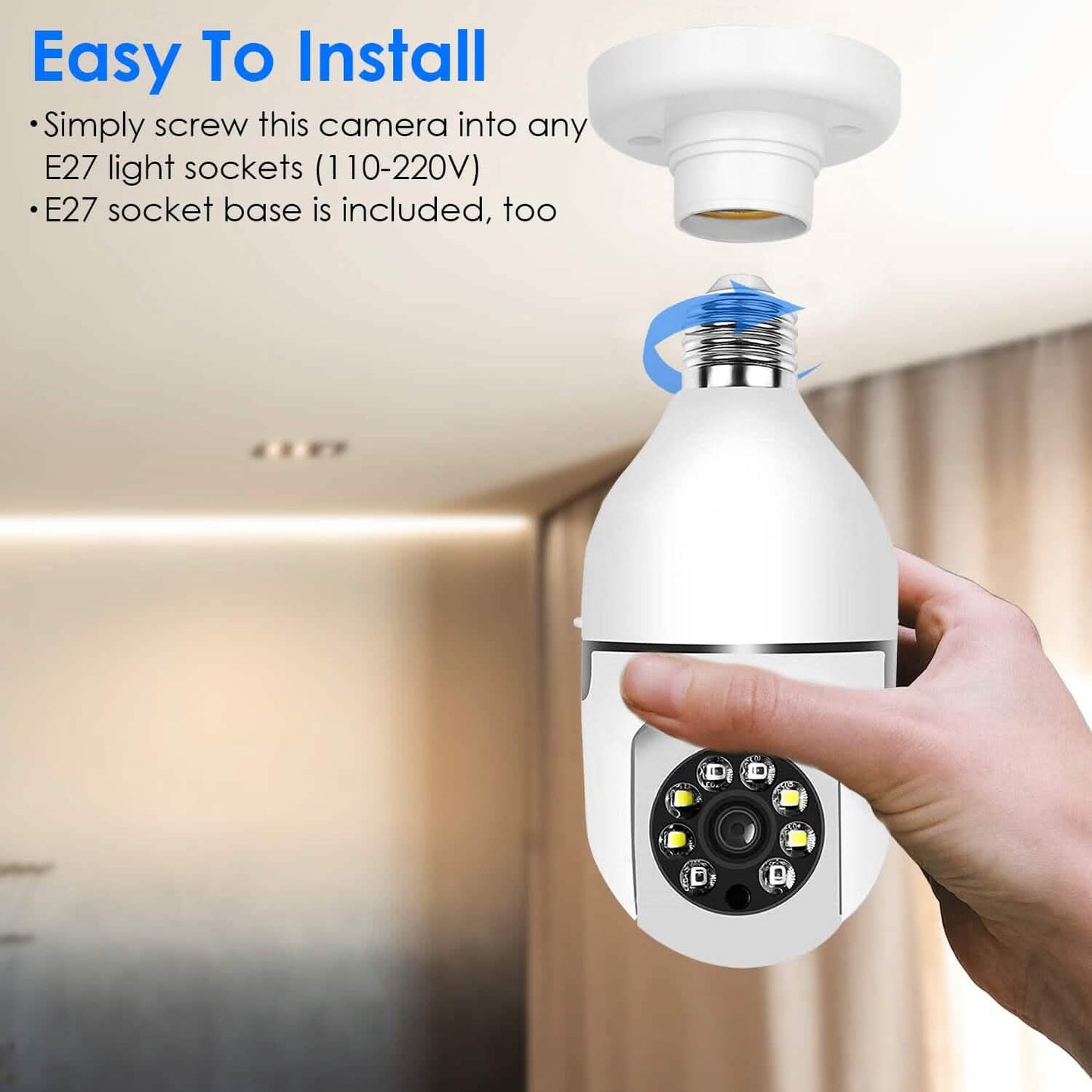 E27 WLAN-Glühbirnenkamera 1080P FHD WLAN IP Schwenk-Neige-Sicherheitsüberwachungskamera