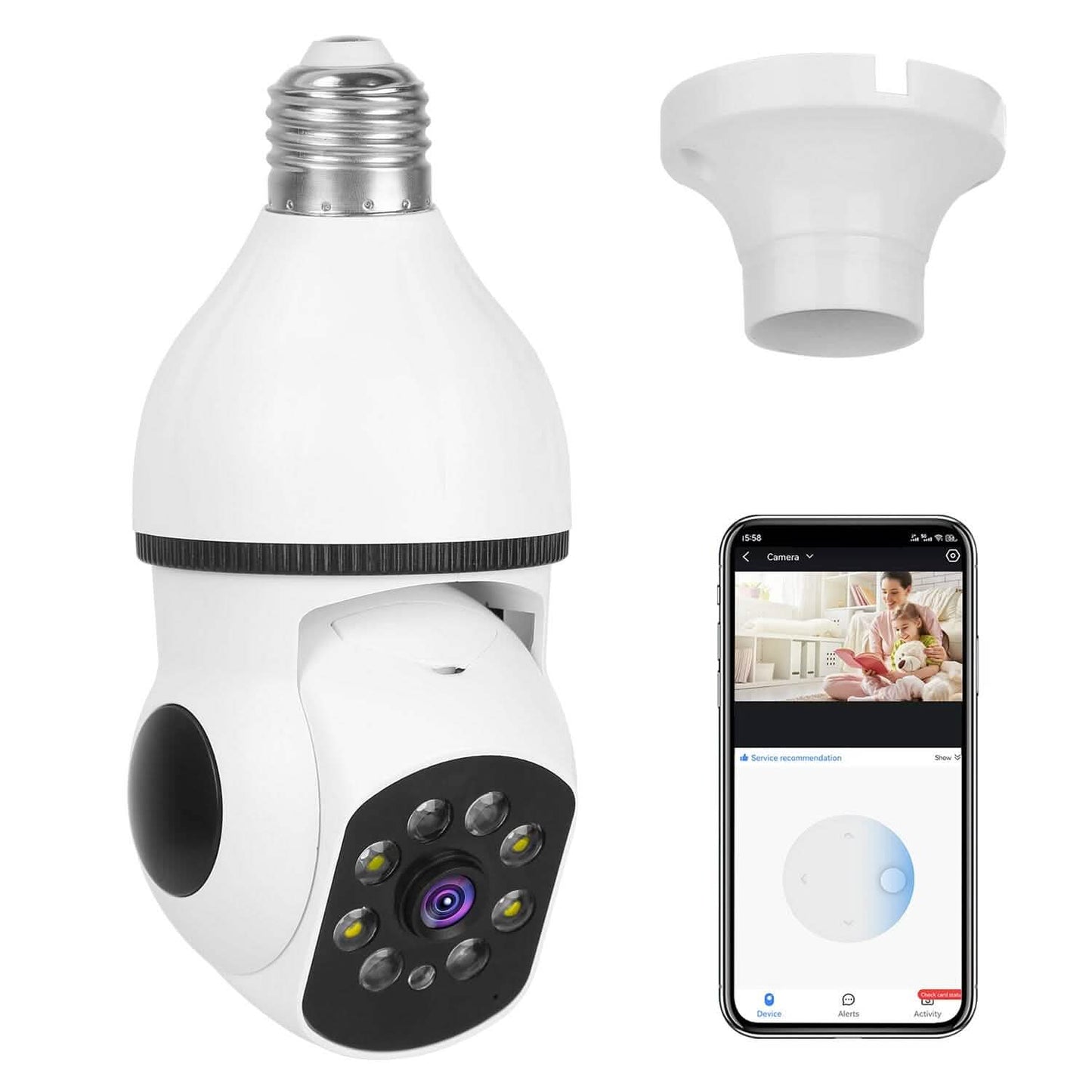 E27 WLAN Glühbirnenkamera 1080P FHD WLAN IP Schwenk-/Neige-Überwachungskamera mit Zwei-Wege-Audio Vollfarb-Nachtsicht