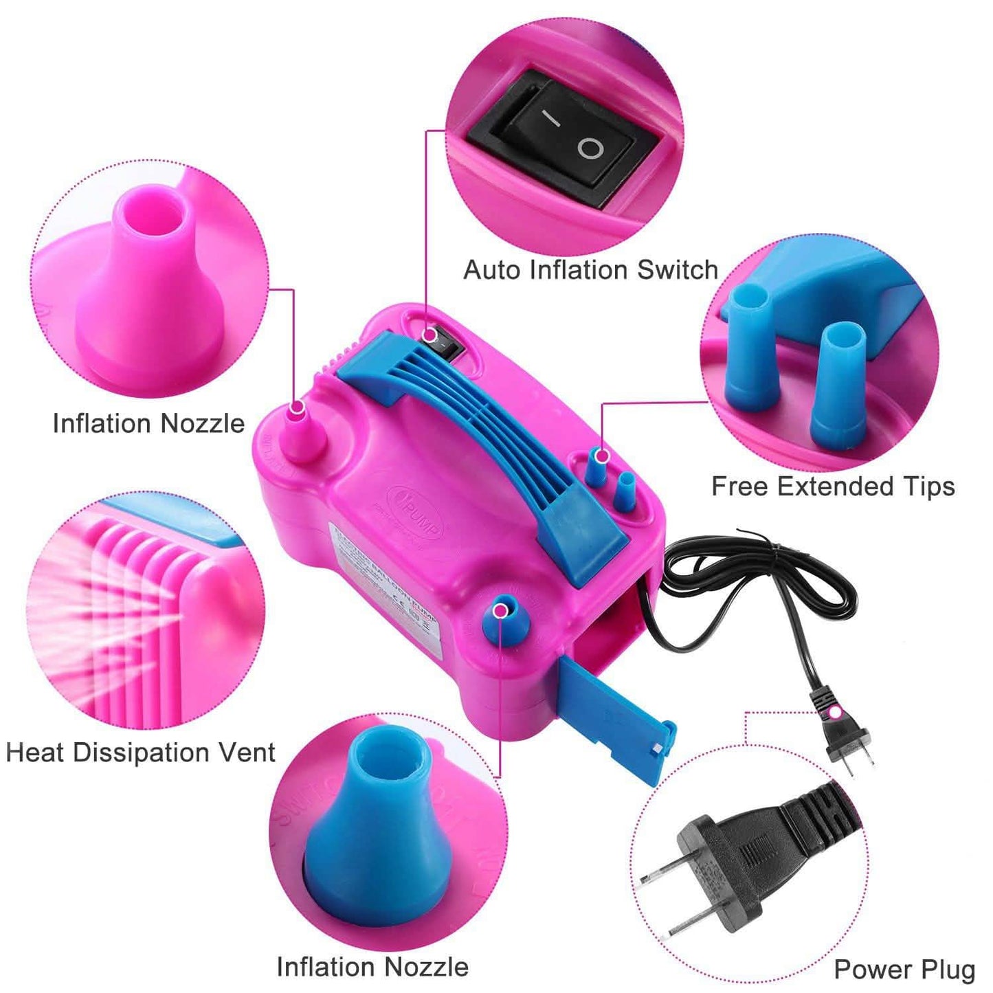 Elektrische Ballonpumpe 600W Ballongebläse Inflator Doppeldüse