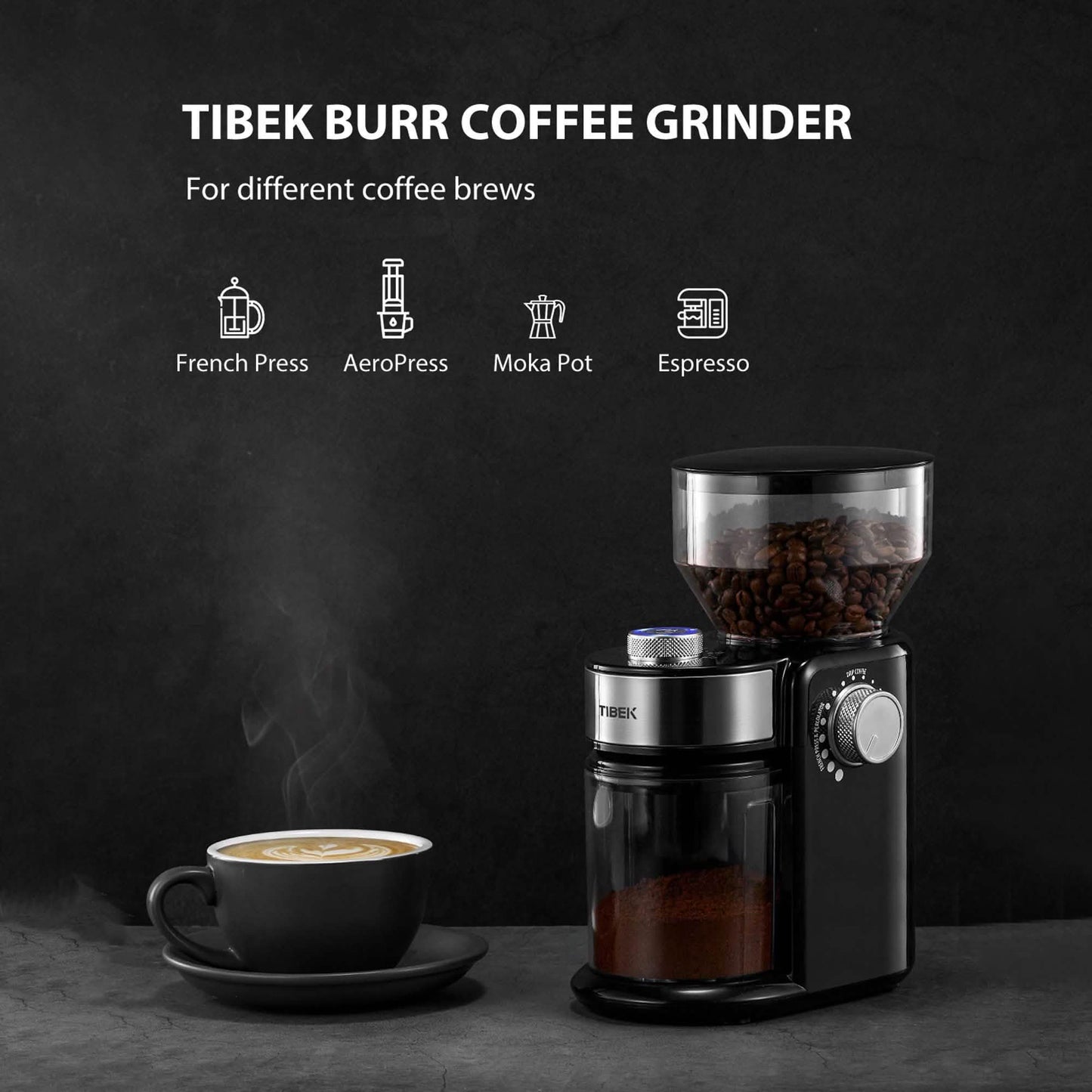 Elektrische Kaffeemühle mit Mahlwerk und 18 Mahlgradeinstellungen