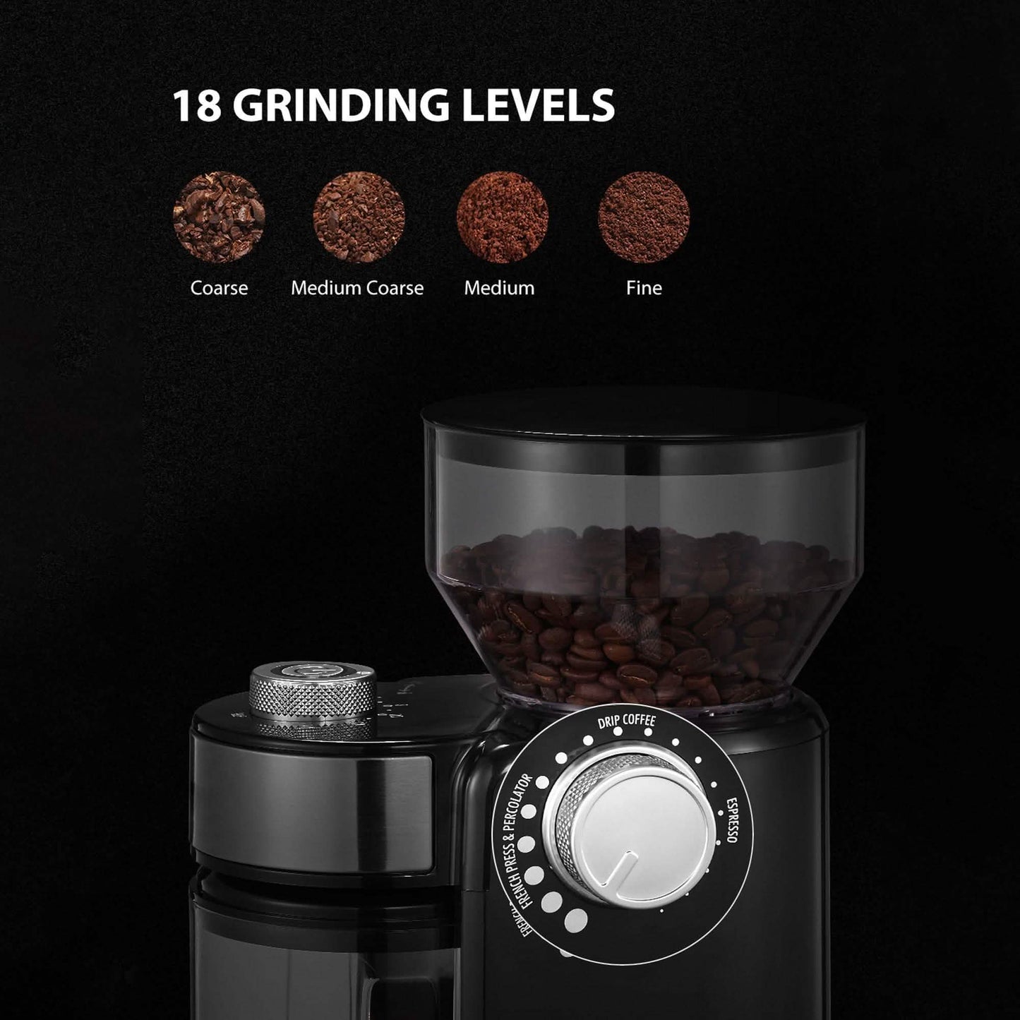 Elektrische Kaffeemühle mit Mahlwerk und 18 Mahlgradeinstellungen