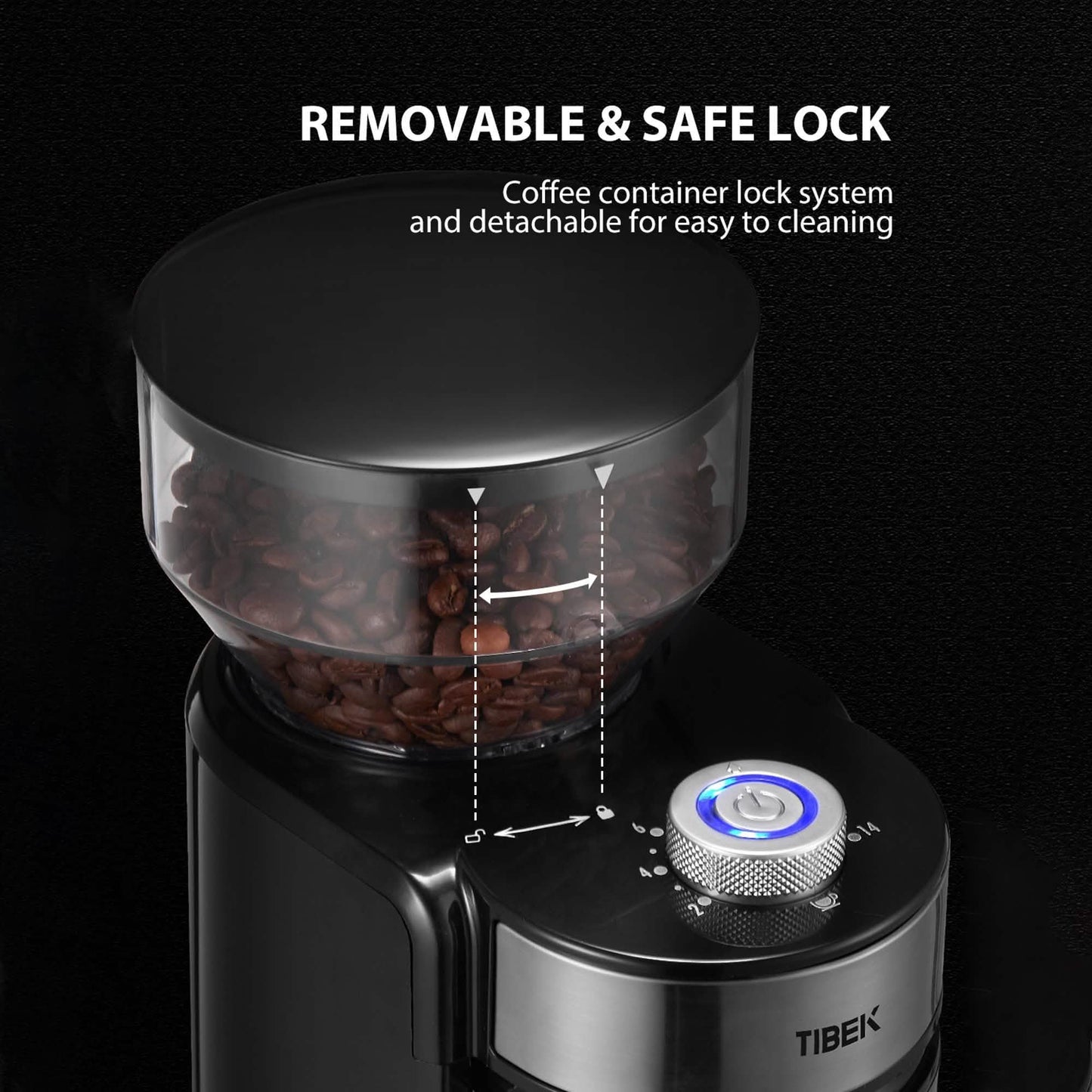 Elektrische Kaffeemühle mit Mahlwerk und 18 Mahlgradeinstellungen