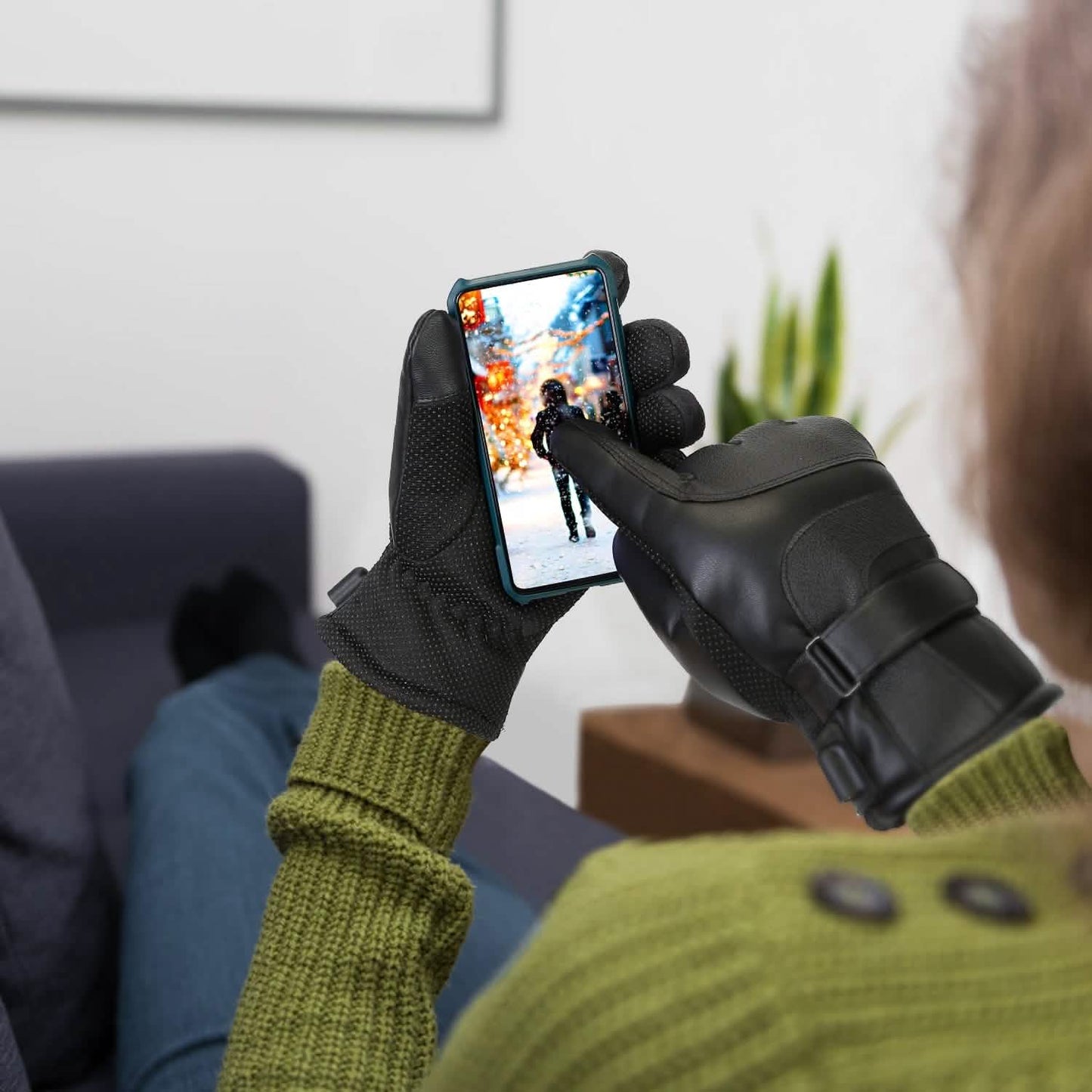 Elektrisch beheizte Touchscreen-Thermohandschuhe aus Leder mit USB-Stecker