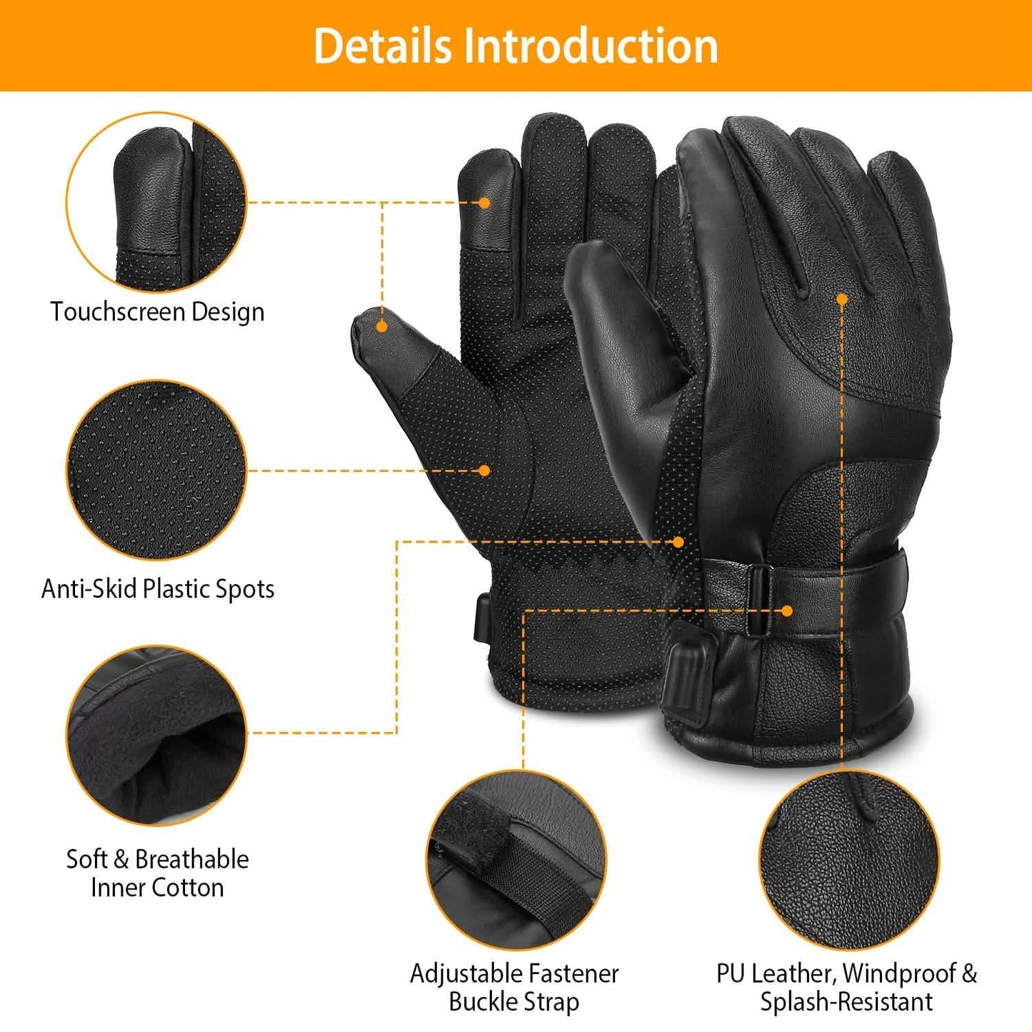 Elektrisch beheizte Touchscreen-Thermohandschuhe aus Leder mit USB-Stecker