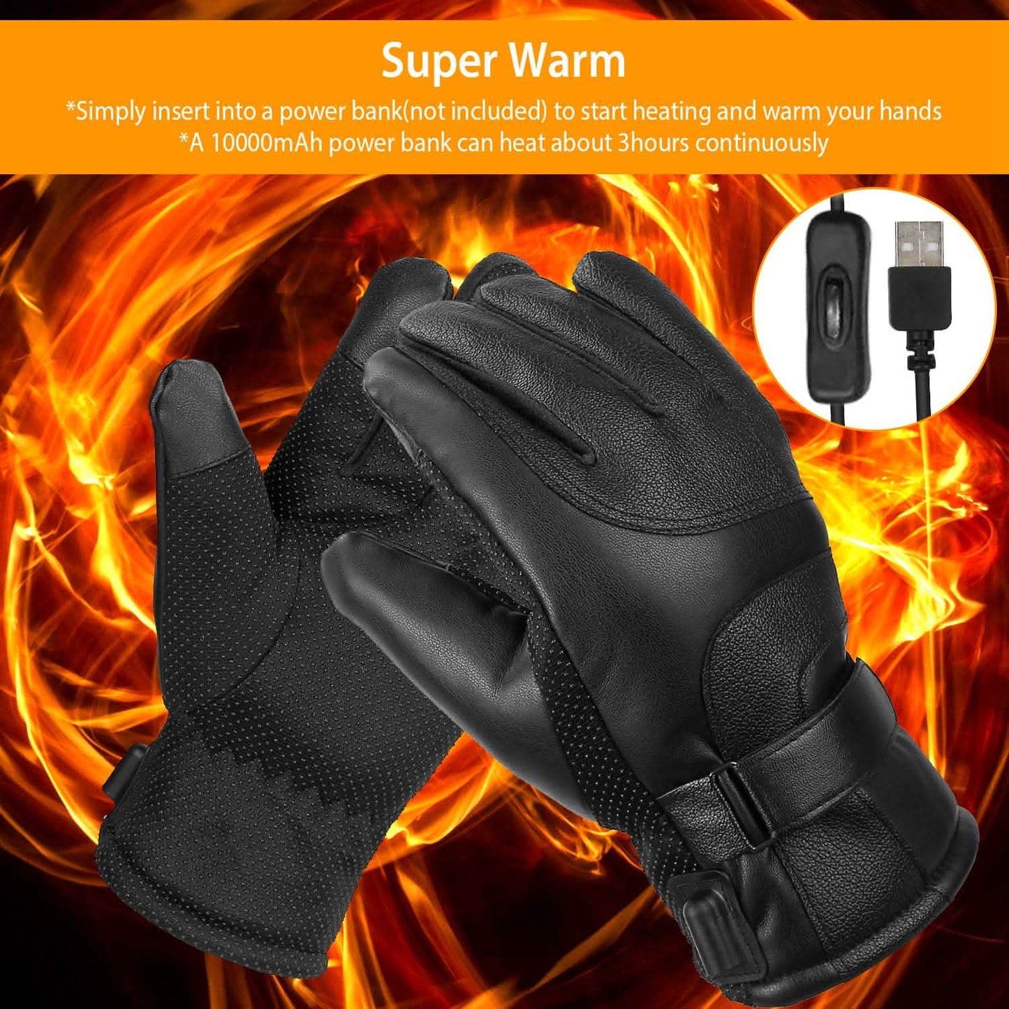 Elektrisch beheizte Touchscreen-Thermohandschuhe aus Leder mit USB-Stecker