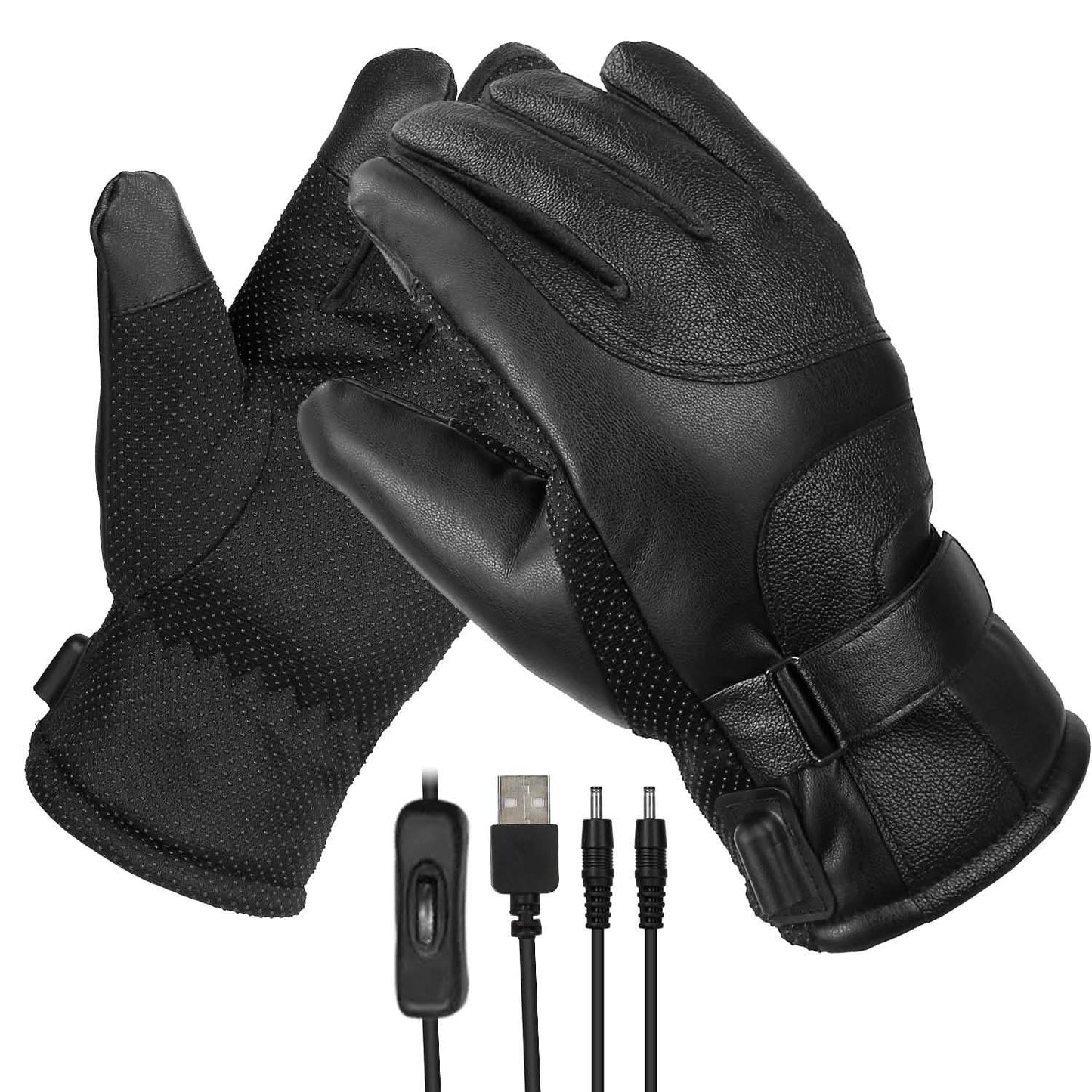 Elektrisch beheizte Touchscreen-Thermohandschuhe aus Leder mit USB-Stecker