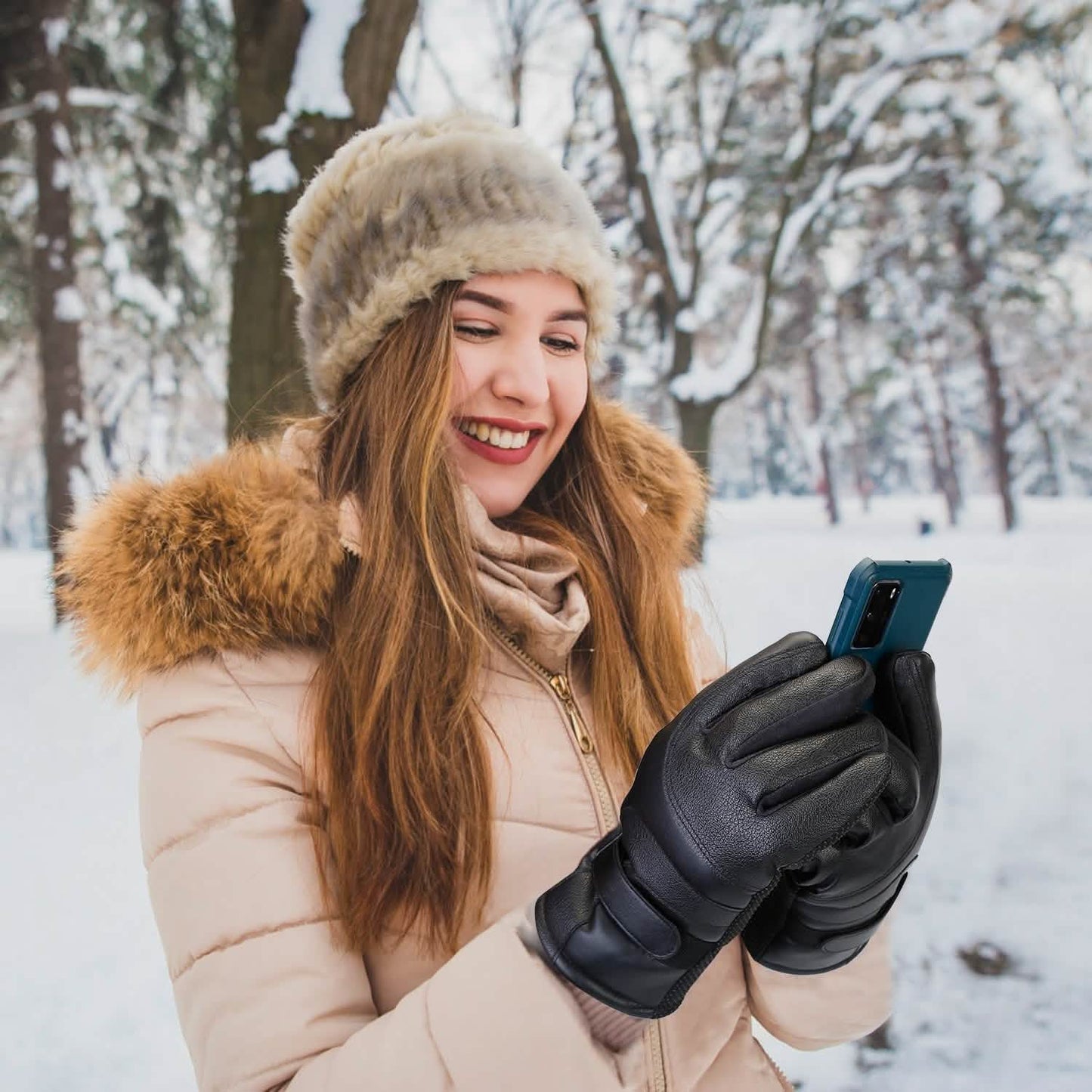 Elektrisch beheizte Touchscreen-Thermohandschuhe aus Leder mit USB-Stecker